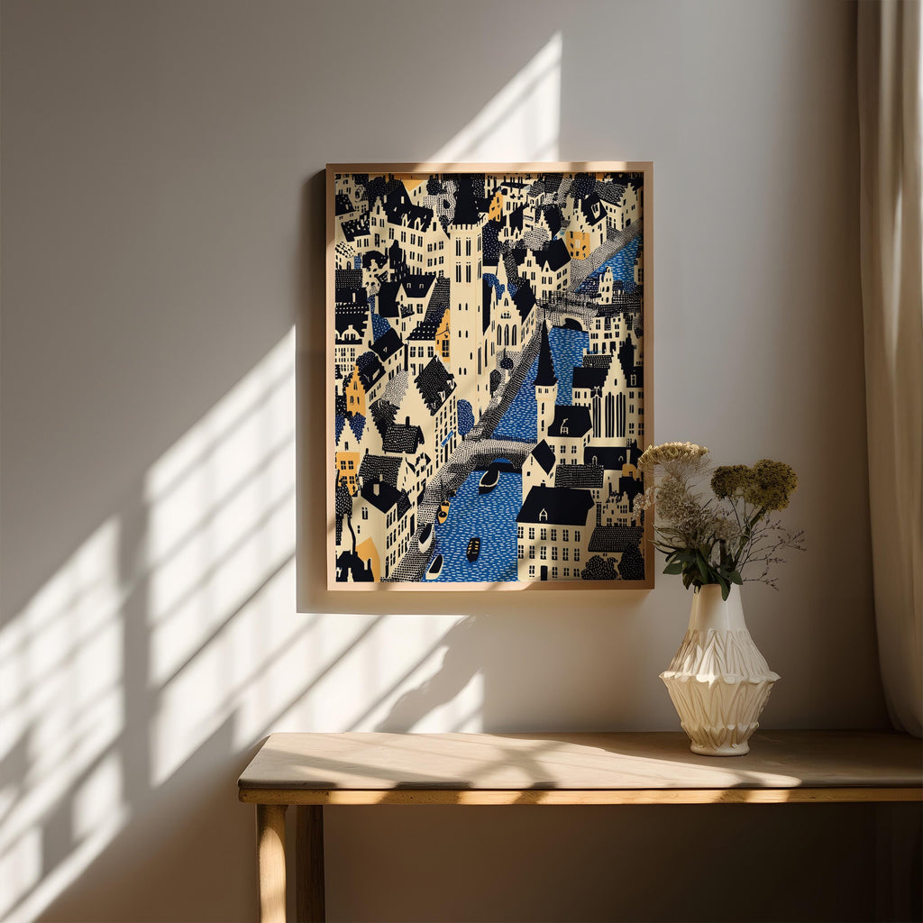 Bruges Belgium Print, Pop Art Modern Wall Art Poster Belgian Travel gift