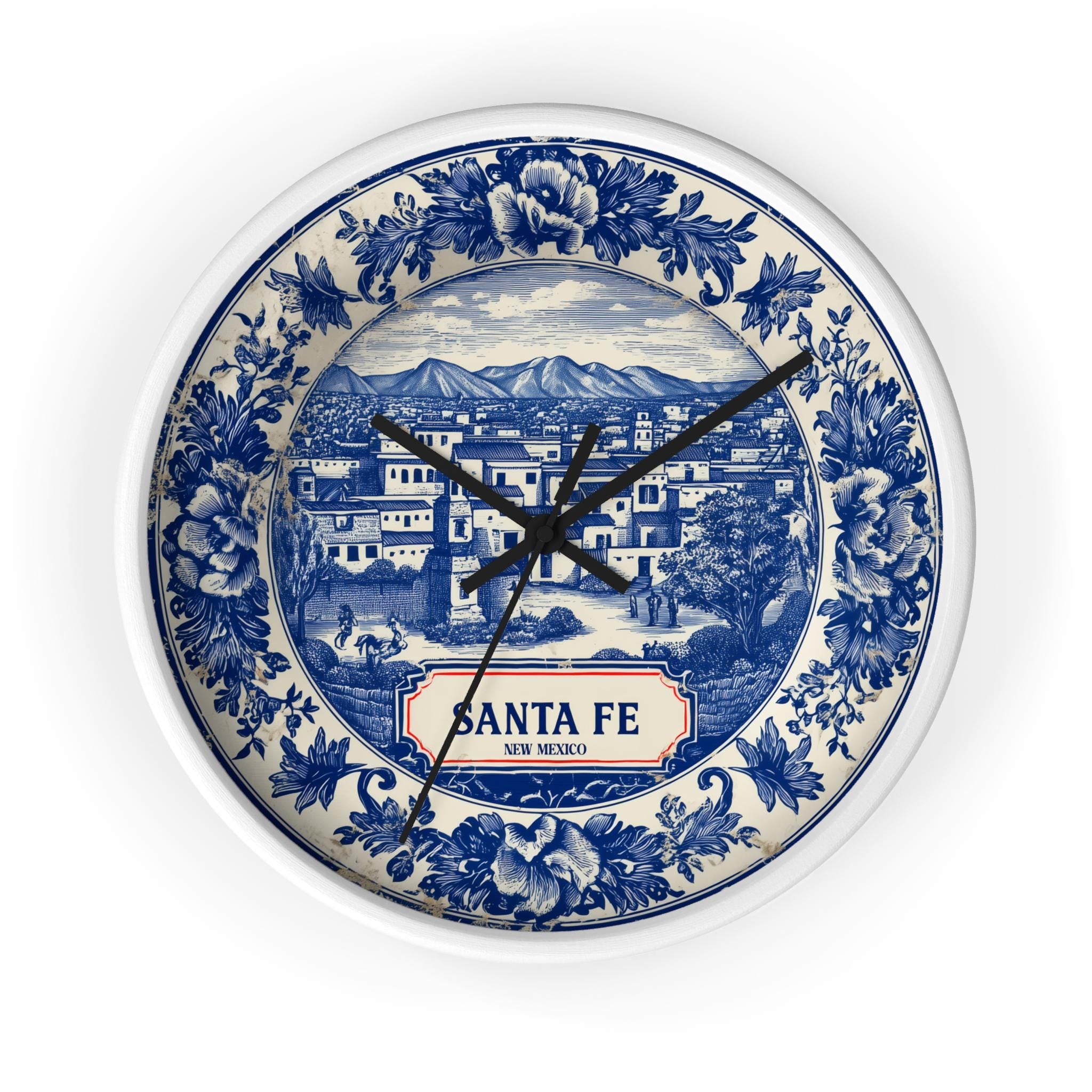 Santa Fe New Mexico Wall Clock, Delf style Home Decor, Vintage City Travel Keepsake Art