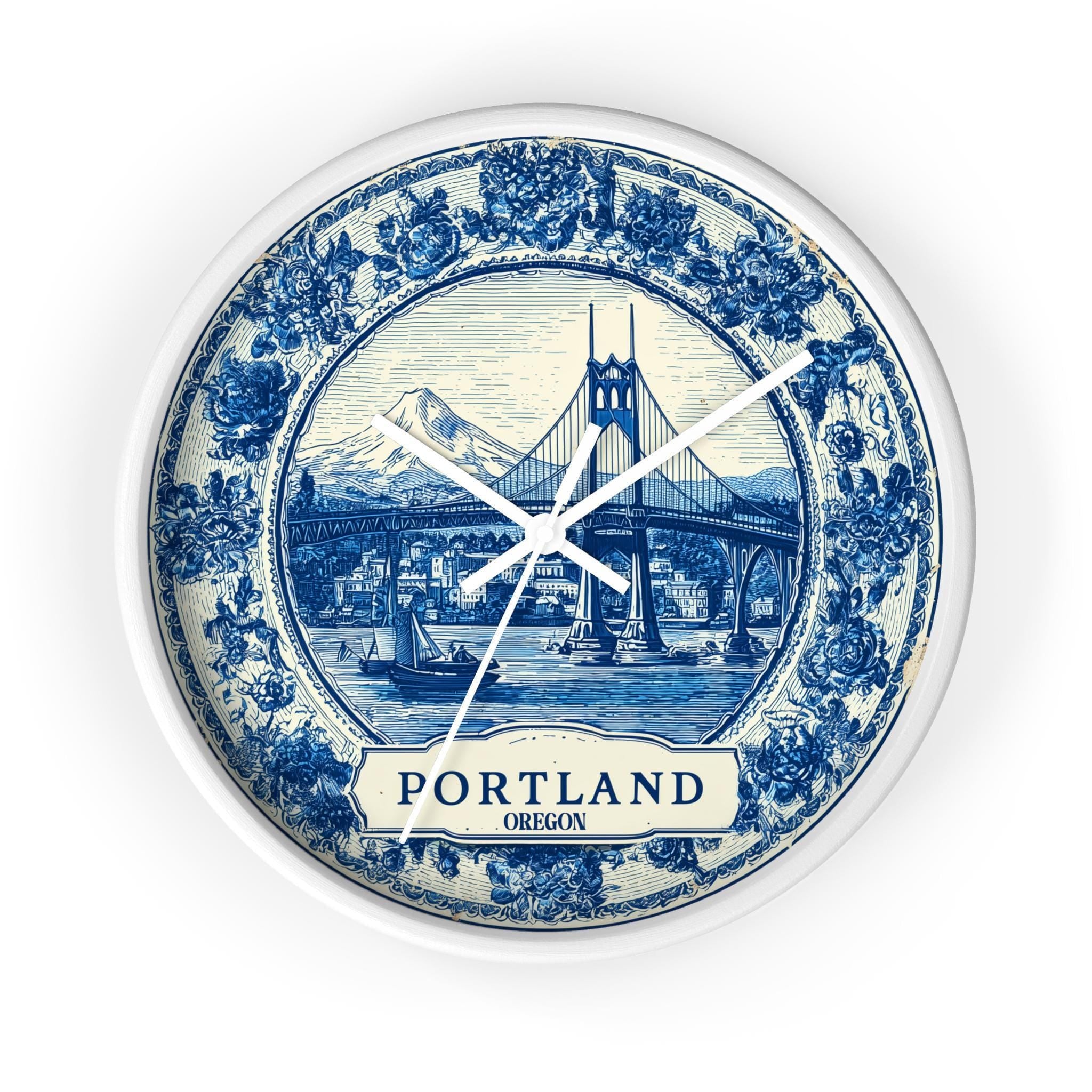 Portland Oregon Wall Clock, Delf style Home Decor, Vintage City Travel Keepsake Art
