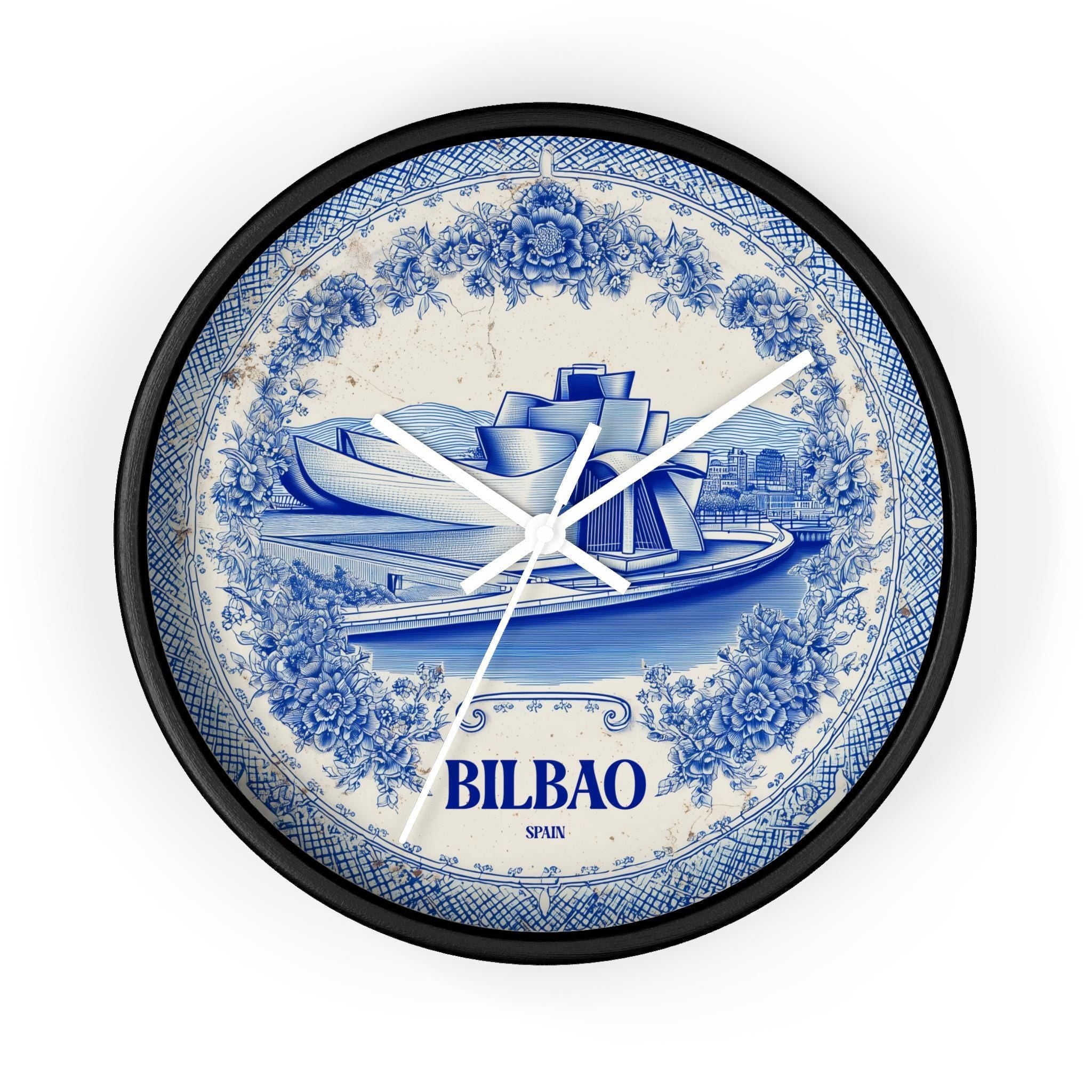 Bilbao Spain Wall Clock, Delf style Home Decor, Vintage City Travel Keepsake Art