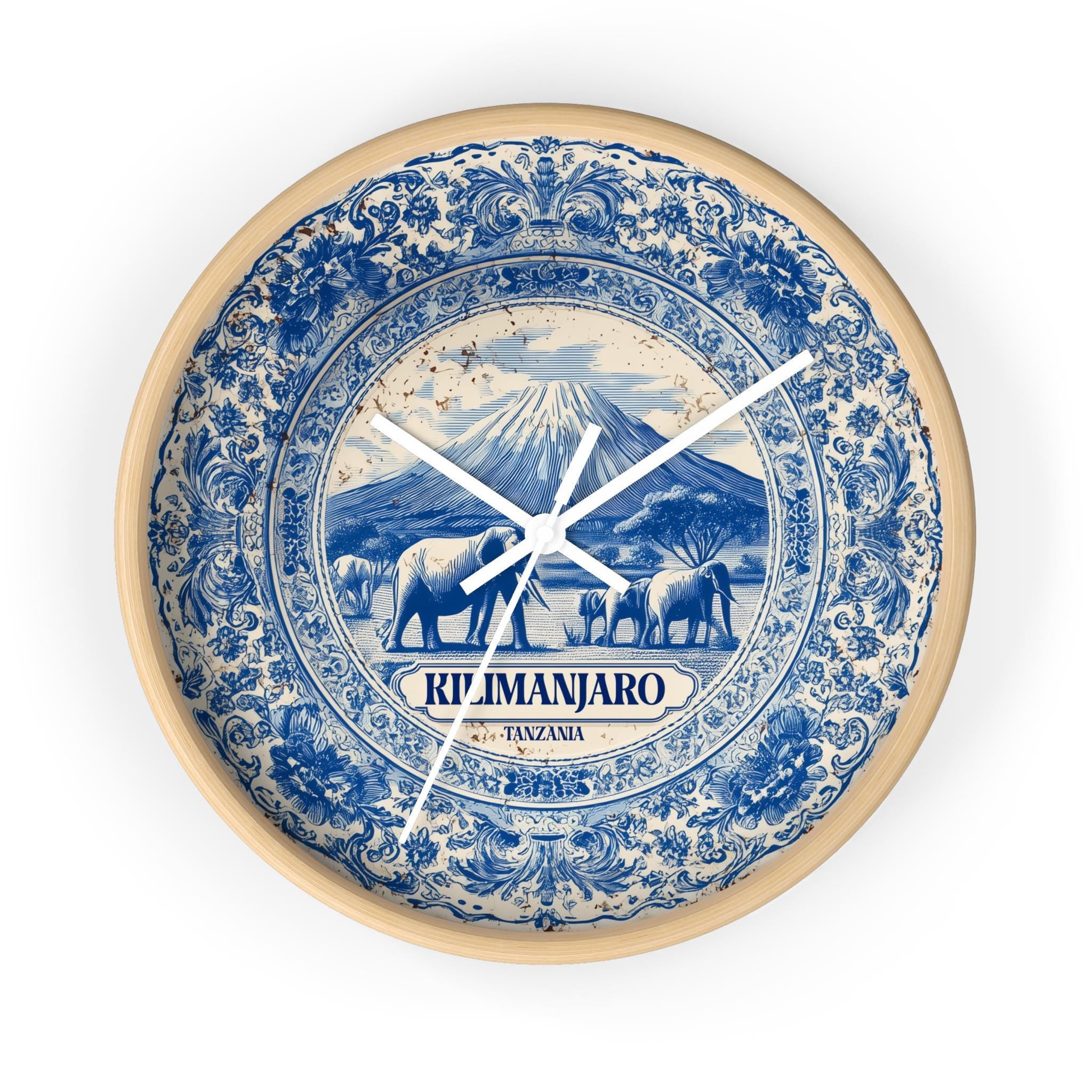 Kilimanjaro Tanzania Wall Clock, Delf style Home Decor, Vintage City Travel Keepsake Art
