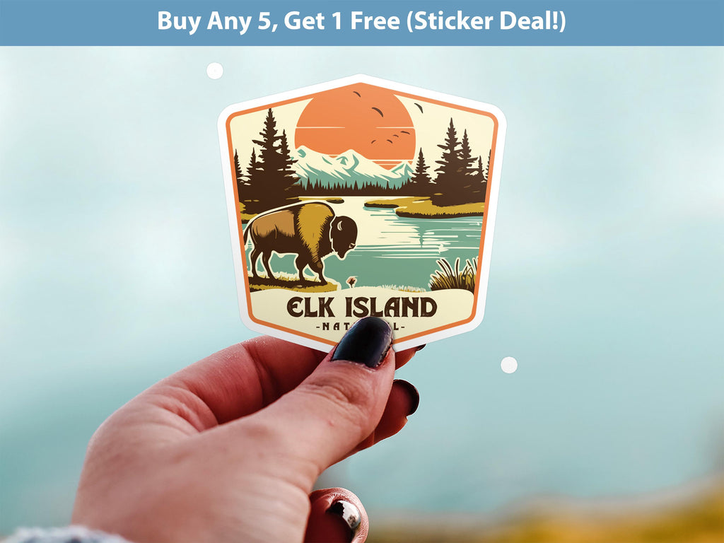 Elk Island National Park Sticker, Vinyl Canada Alberta , Retro Water Bottle Decal Hiking
