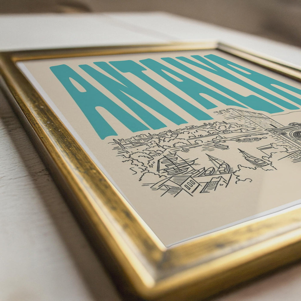 Antalya Turkey Wall Art, Retro Travel Poster, Framed Canvas Print