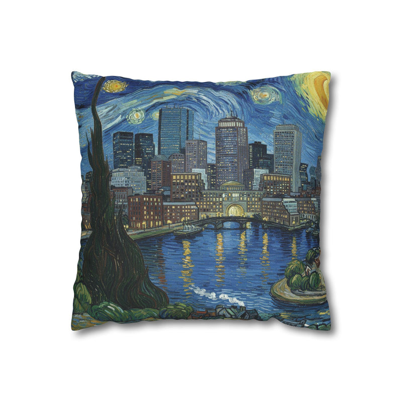 Boston Massachusetts Pillowcase Starry Night, Van Gogh Throw Pillow Canvas Home Decor Gift