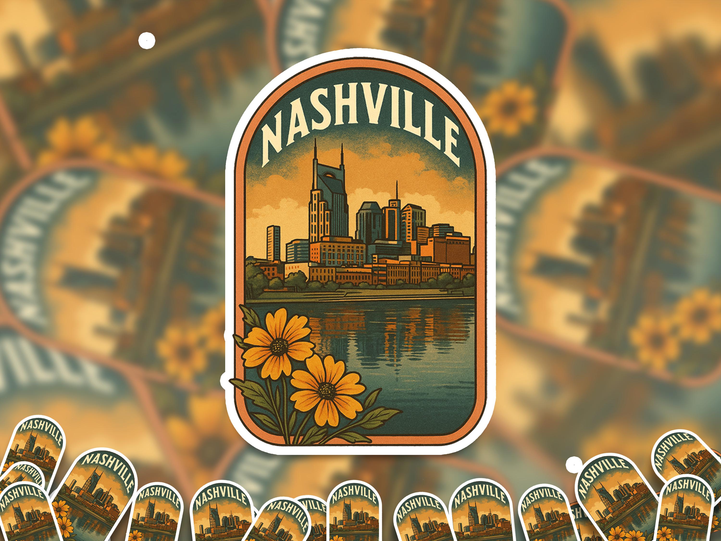 Nashville Tennessee Sticker, Vintage City Vinyl Decal, Retro Travel Lover Collection, Journal Scrapbook