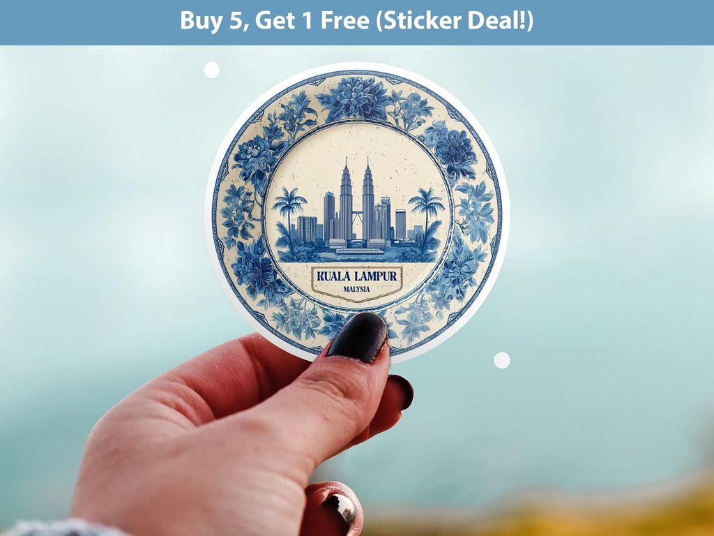 Kyiv Ukraine Sticker Vintage Delft style, Delftware Decal Waterproof Vinyl, Blue City Travel