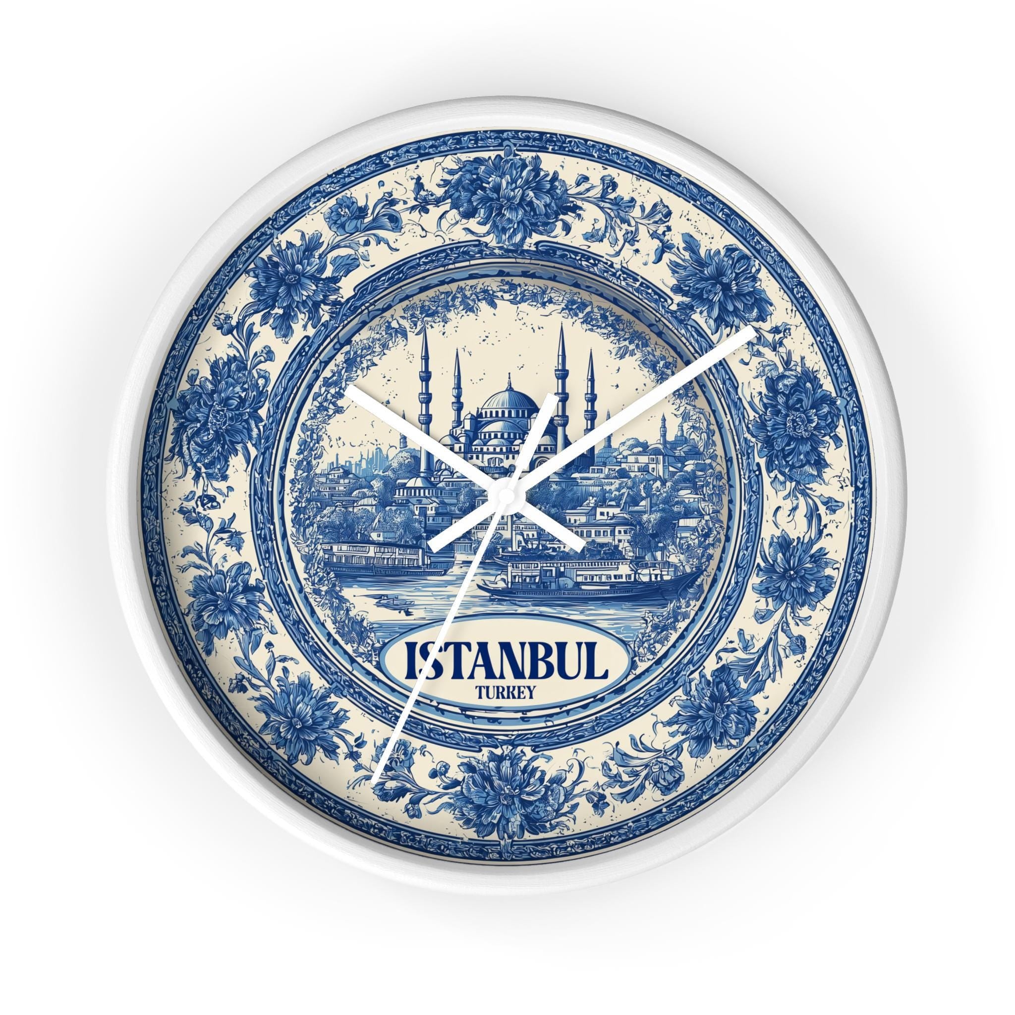 Istanbul Turkey Wall Clock, Delf style Home Decor, Vintage City Travel Keepsake Art