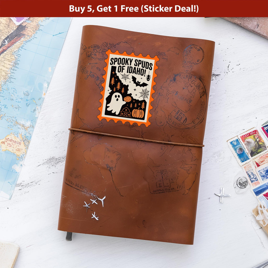 Idaho Stamp Halloween Sticker, Spooky USA Kiss-Cut Vinyl, Waterproof Decal, United States Travel