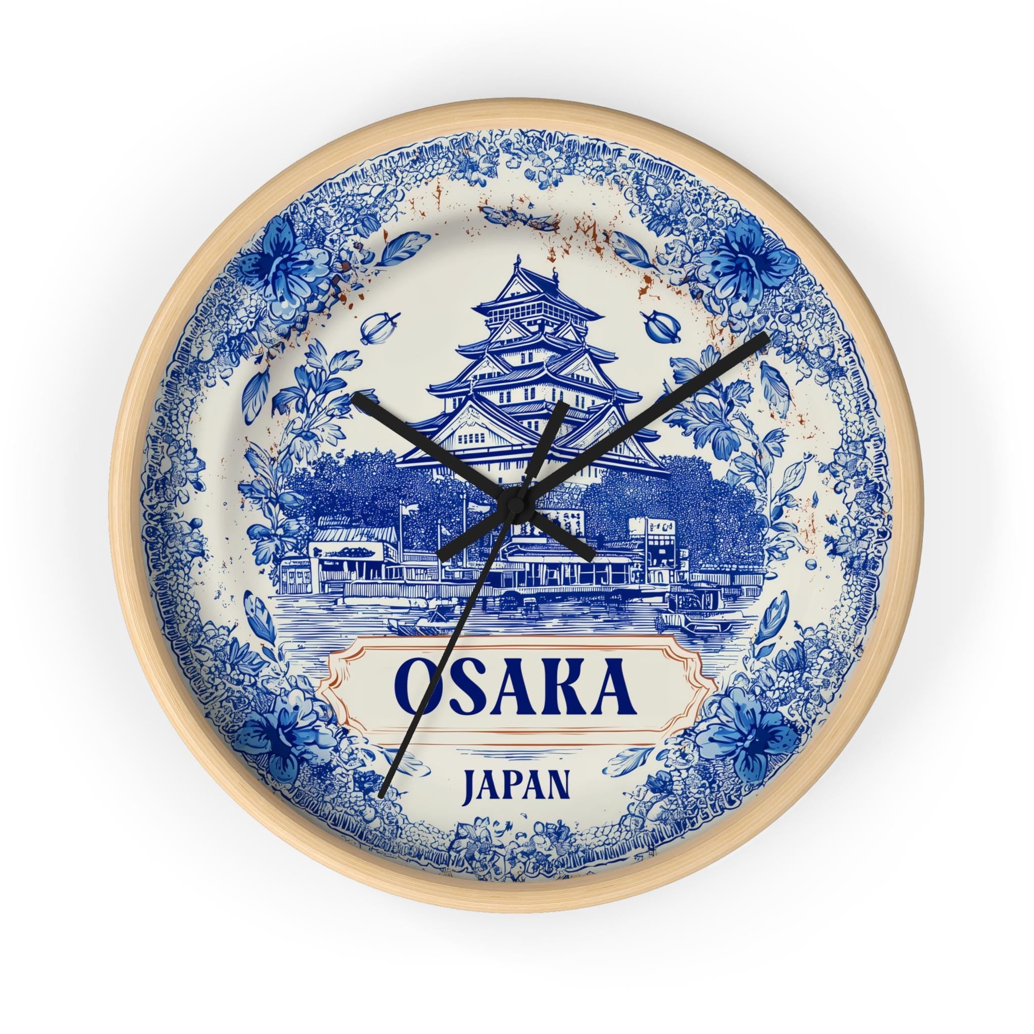 Osaka Japan Wall Clock, Delf style Home Decor, Vintage City Travel Keepsake Art