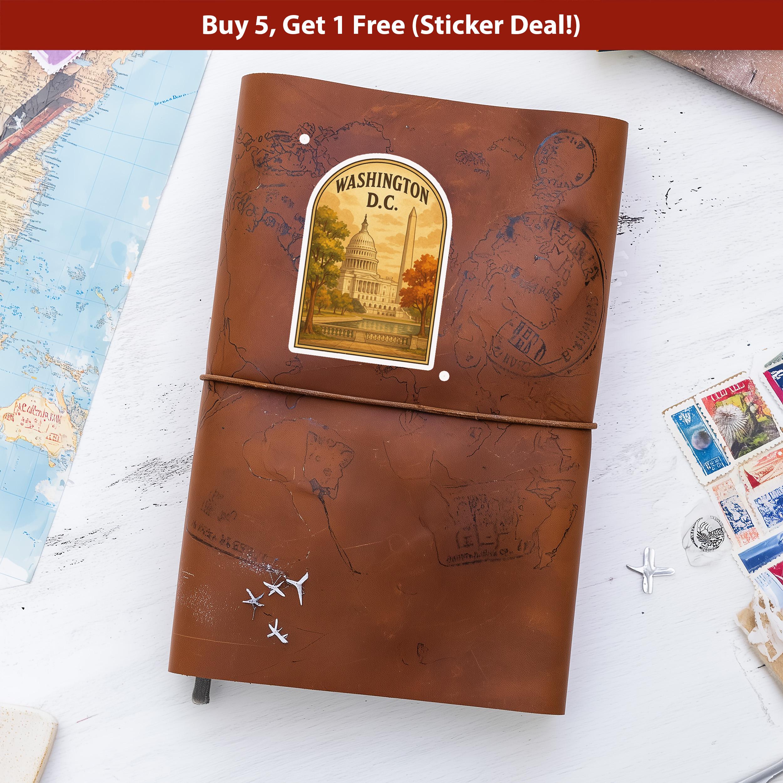 Washington Sticker, Vintage City Vinyl Decal, Retro Travel Lover Collection, Journal Scrapbook