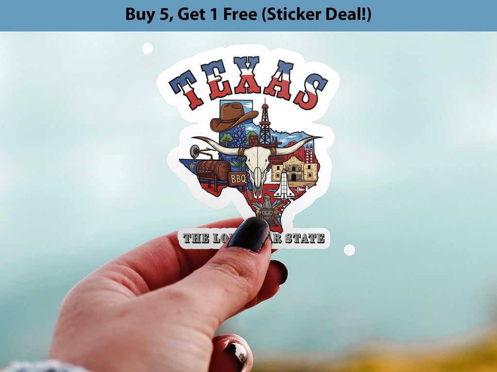 Texas State Sticker, USA Kiss-Cut Vinyl, Landmark Waterproof Decal, United States Travel Collection