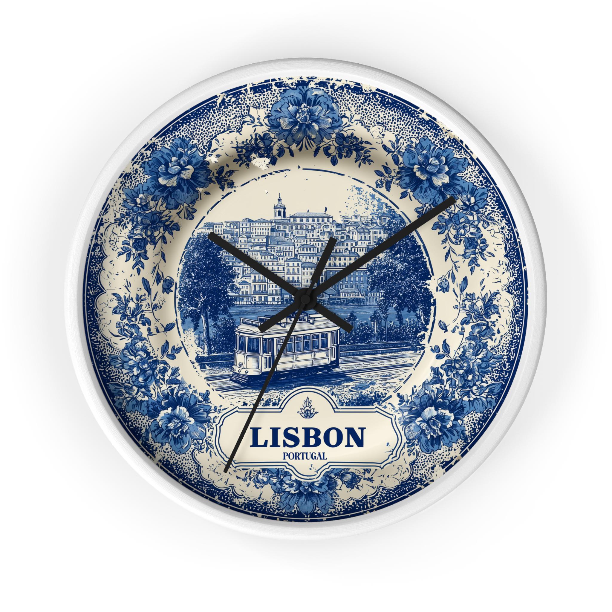 Lisbon Portugal Wall Clock, Delf style Home Decor, Vintage City Travel Keepsake Art