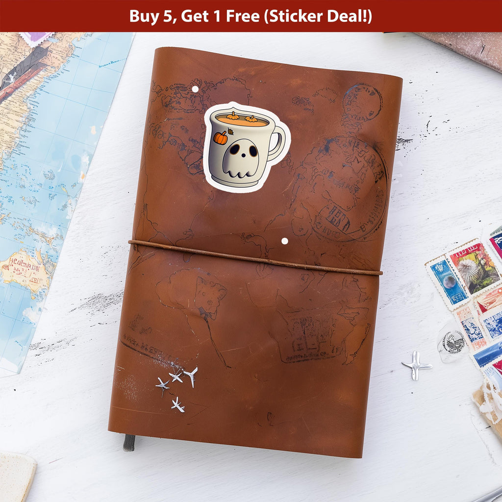 Pumpkin Ghost latte Sticker, Cute Kawaii Halloween Spooky Vinyl Decal, Witch spice