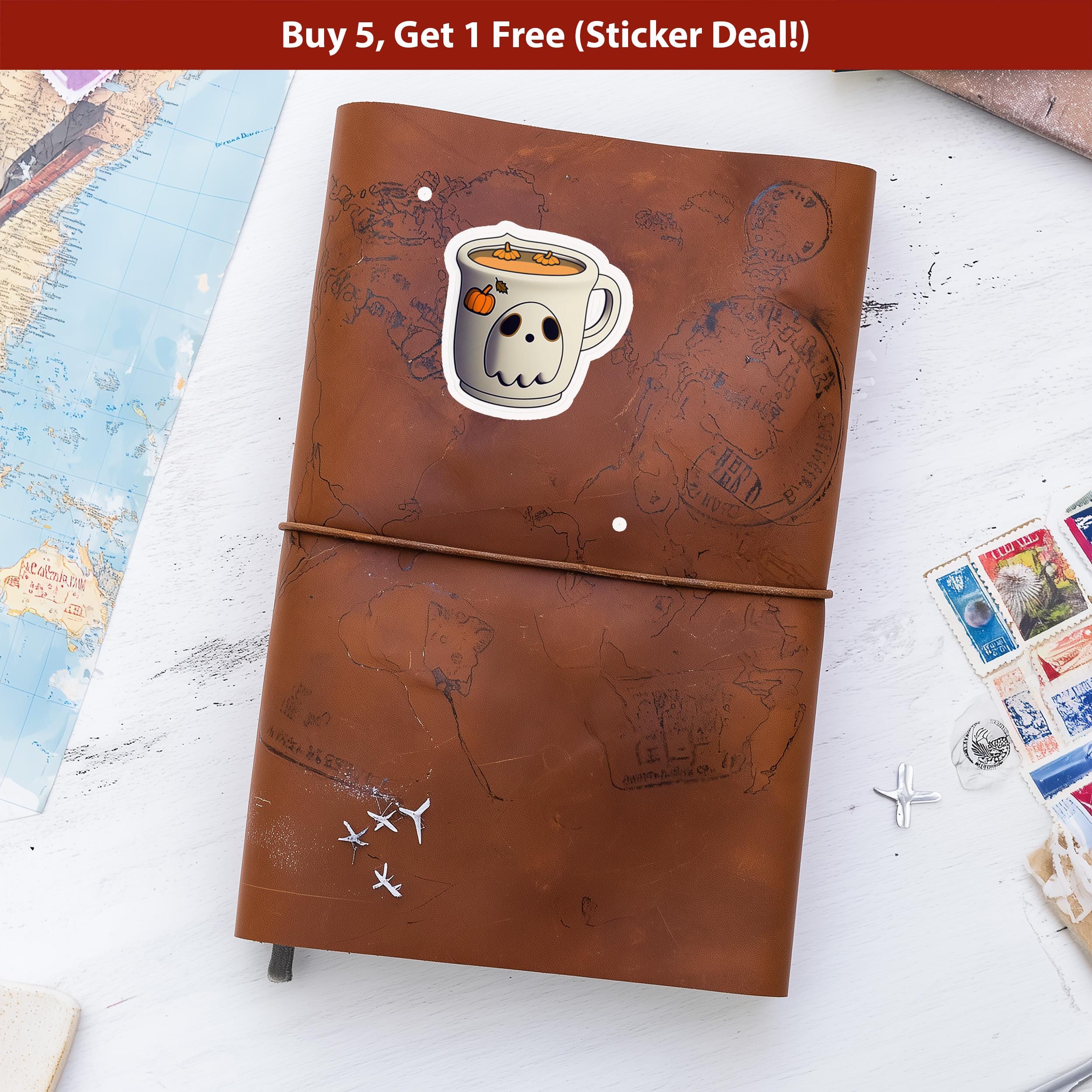 Pumpkin Ghost latte Sticker, Cute Kawaii Halloween Spooky Vinyl Decal, Witch spice