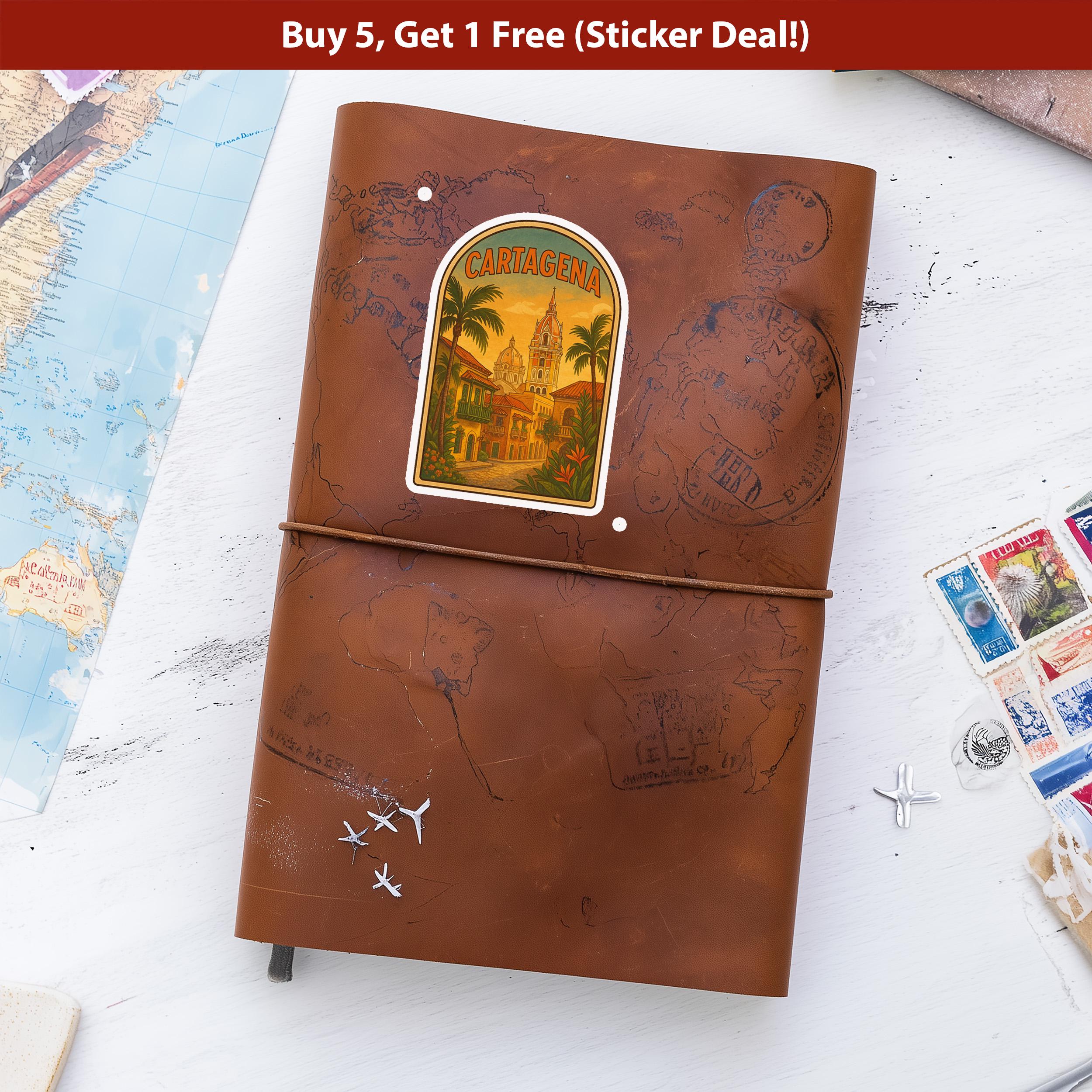 Cartagena Sticker Colombia, Vintage City Vinyl Decal, Retro Travel Lover Collection, Journal Scrapbook