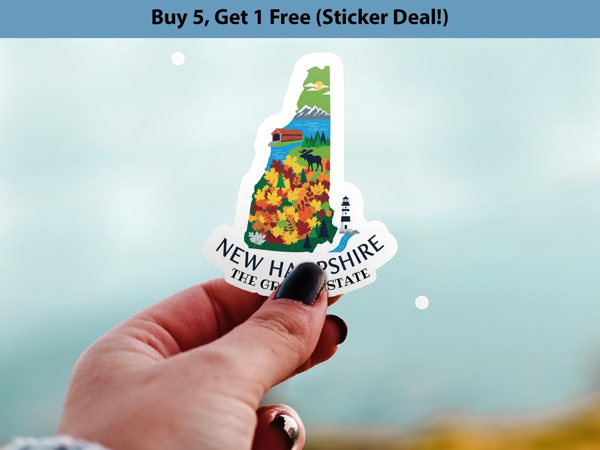 New Hampshire State Sticker, USA Kiss-Cut Vinyl, Landmark Waterproof Decal, United States Travel Collection
