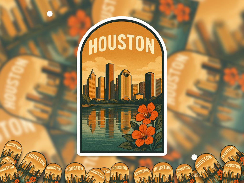 Houston Texas Sticker, Vintage City Vinyl Decal, Retro Travel Lover Collection, Journal Scrapbook