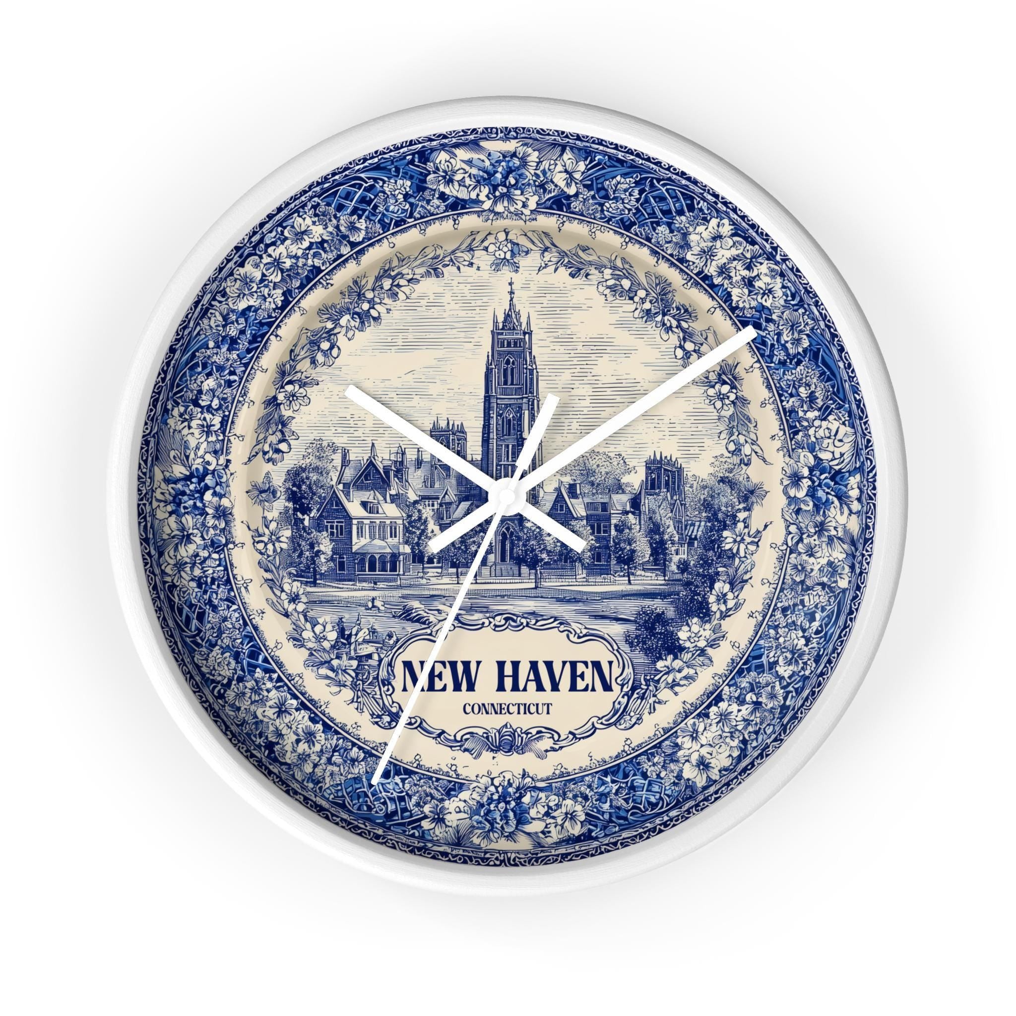 New Haven Connecticut Wall Clock, Delf style Home Decor, Vintage City Travel Keepsake Art