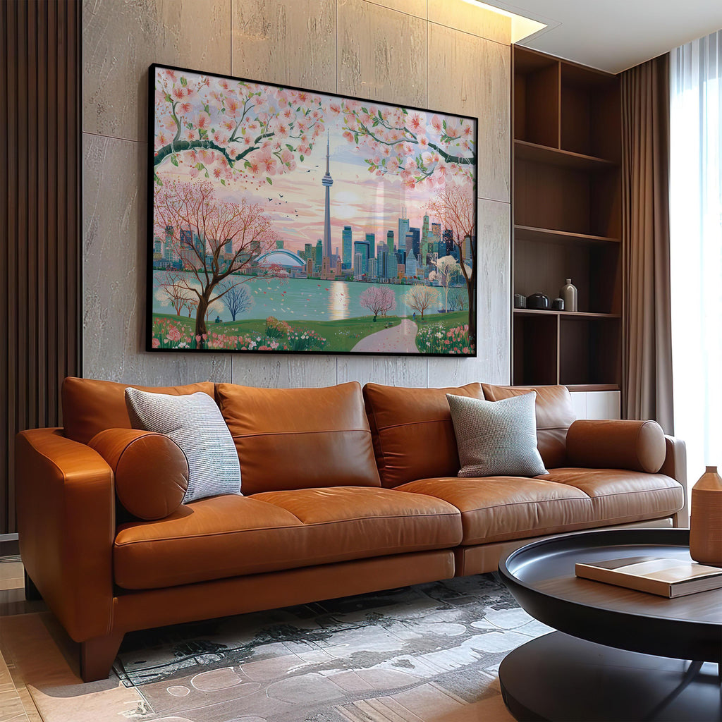 Toronto Spring Wall Art, Cherry Blossom Floral Canada Travel Gift Decor Large Print Painting