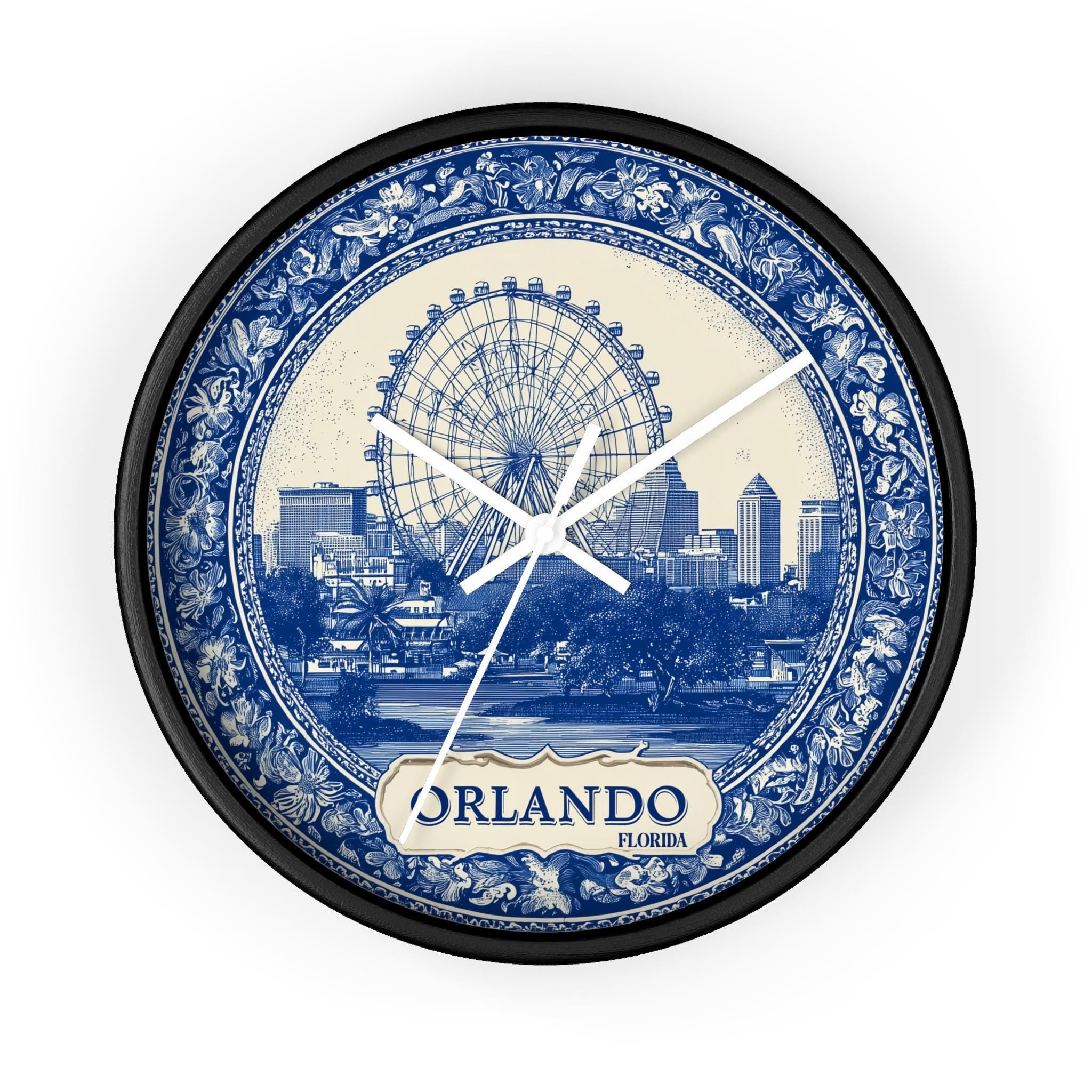 Orlando Florida Wall Clock, Delf style Home Decor, Vintage City Travel Keepsake Art
