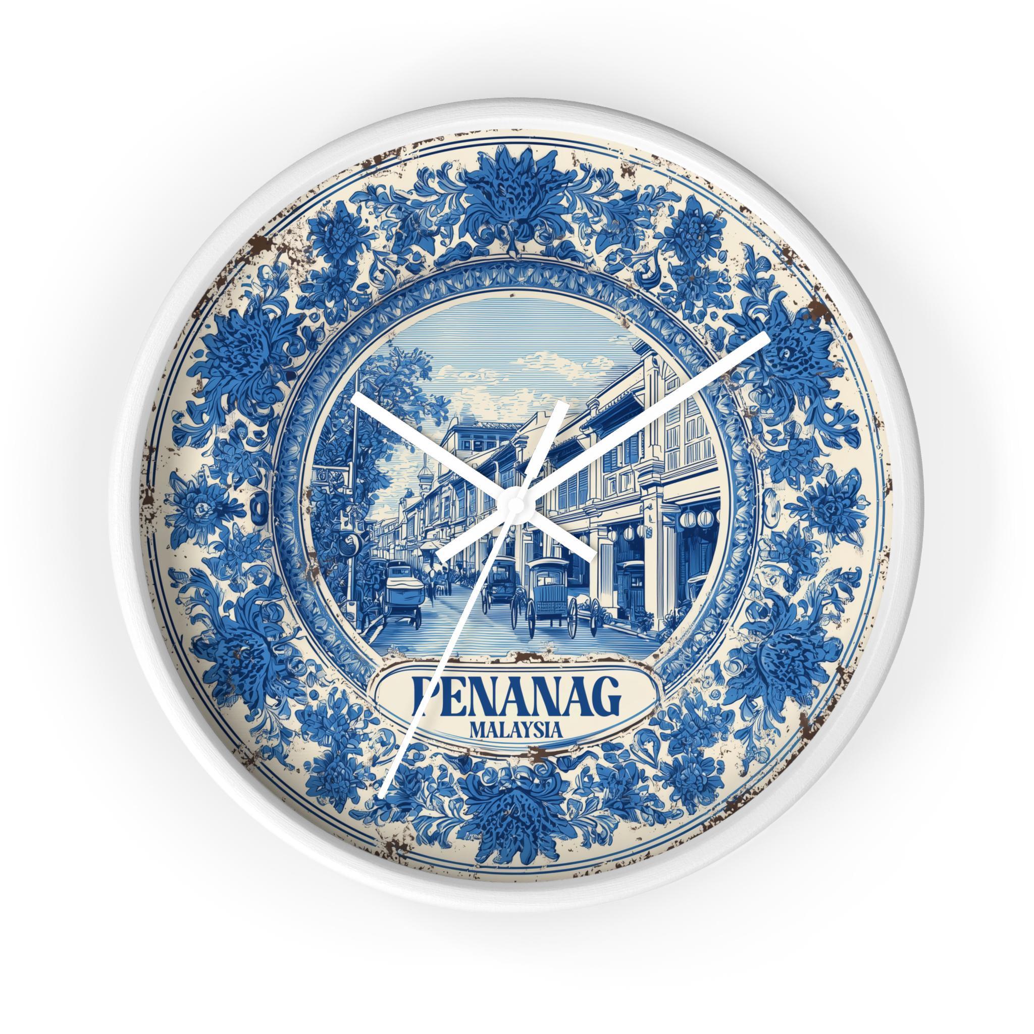 Penang Malaysia Wall Clock, Delf style Home Decor, Vintage City Travel Keepsake Art