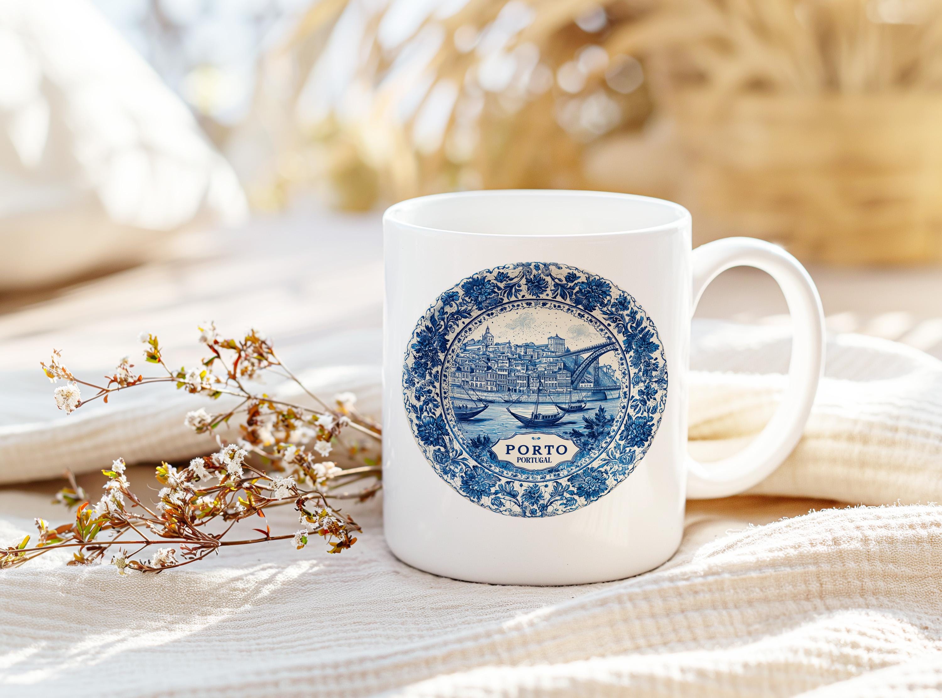Porto Portugal Mug, Custom Delft Style cup, Personalized Vintage Travel City Gift