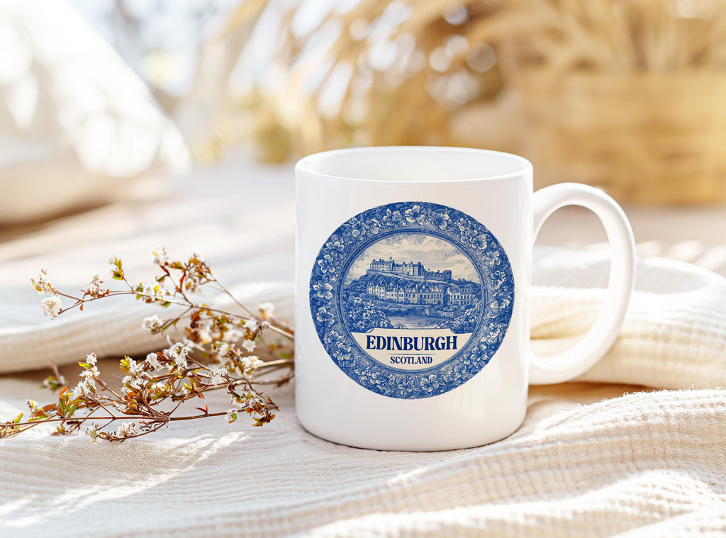 Edinburgh Scotland Mug, Custom Delft Style cup, Personalized Vintage Travel City Gift