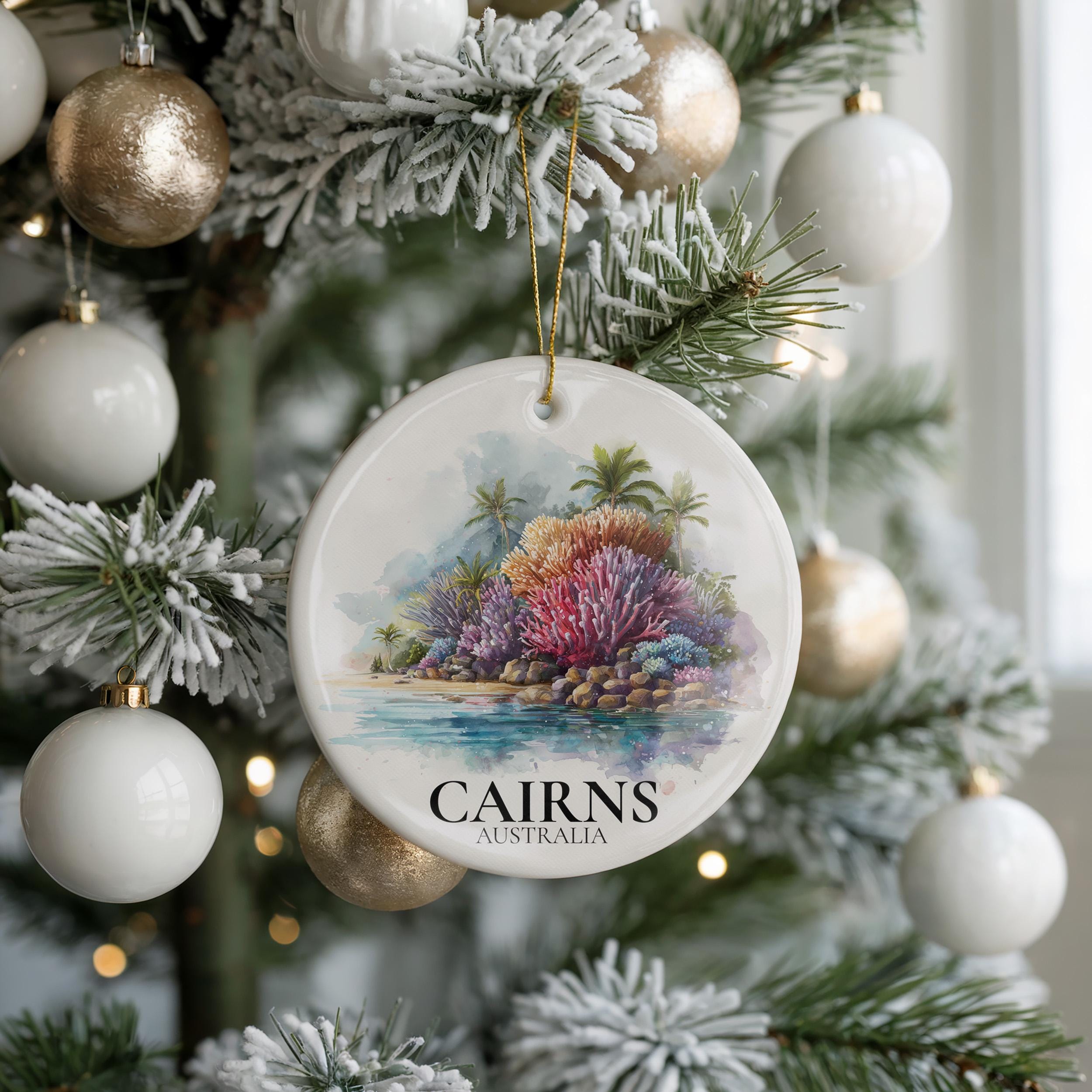 Cairns Australia Personalized Watercolor Ornament, Custom Ceramic Christmas gift, Travel Keepsake