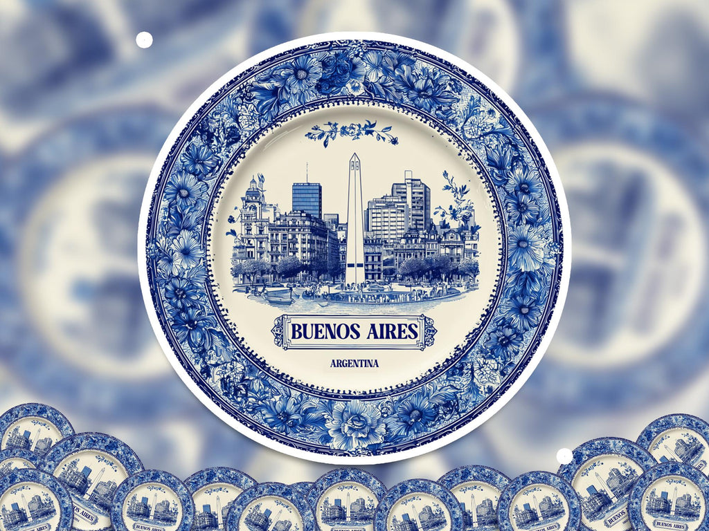 Buenos Aires Argentina Sticker Vintage Delft style, Delftware Decal Waterproof Vinyl, Blue City Travel