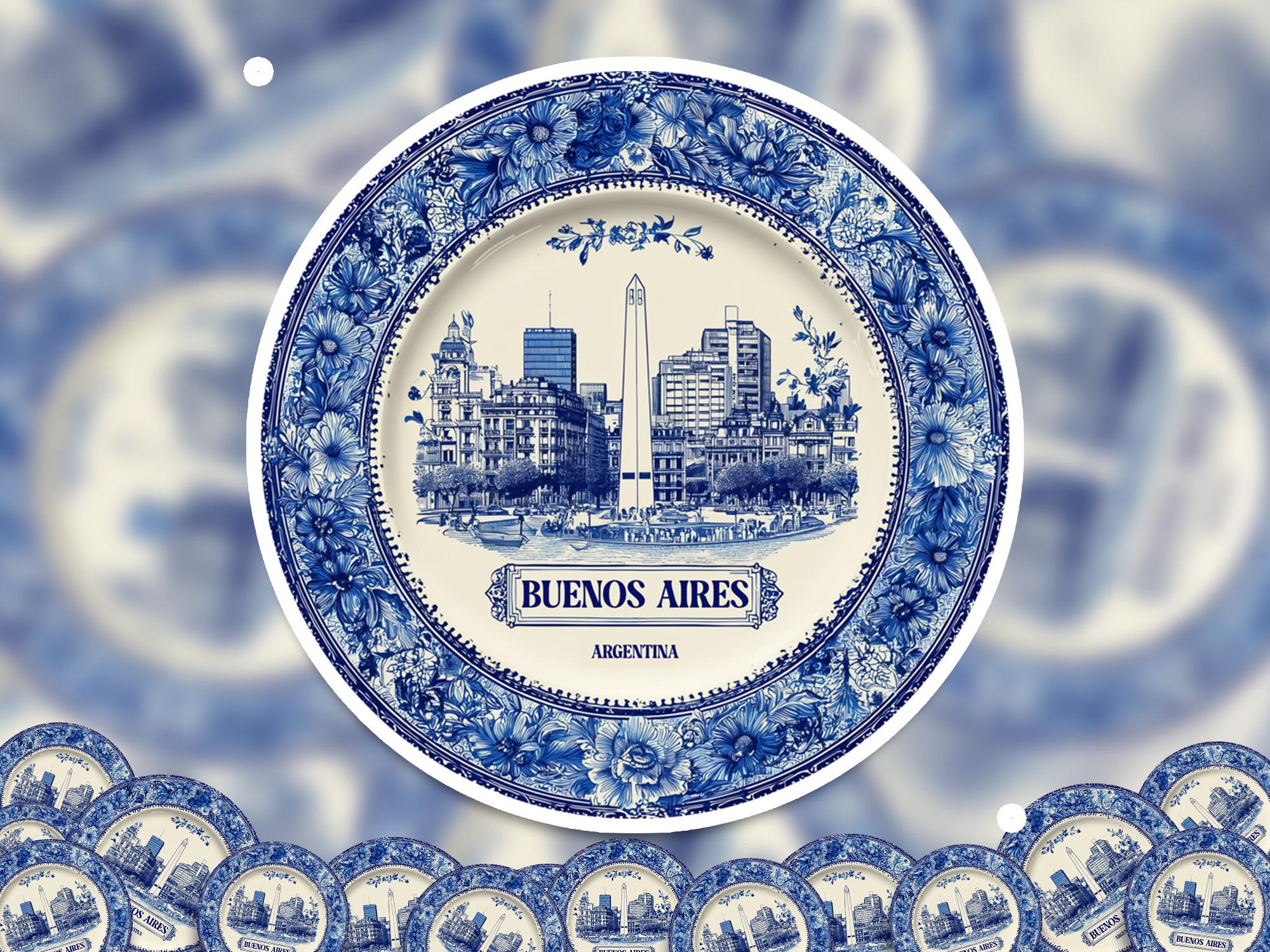 Buenos Aires Argentina Sticker Vintage Delft style, Delftware Decal Waterproof Vinyl, Blue City Travel