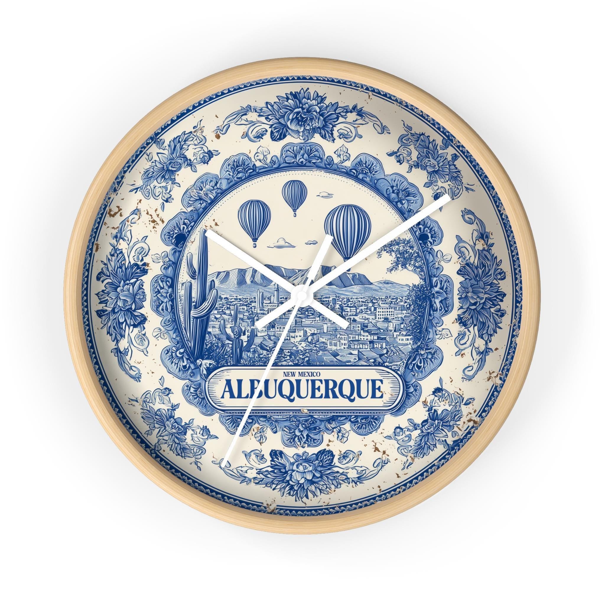 Albuquerque New Mexico Wall Clock, Delf style Home Decor, Vintage City Travel Keepsake Art