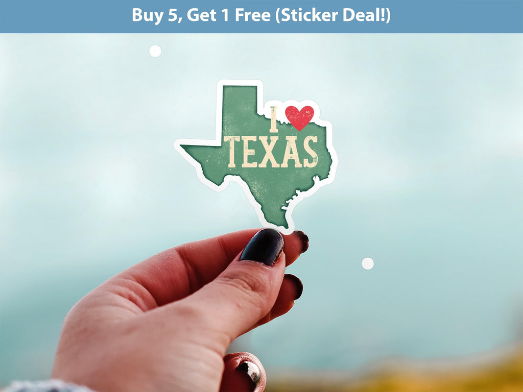 I love Texas Sticker, Vintage US States Vinyl Decal, Waterproof Decal, Retro Travel Collection
