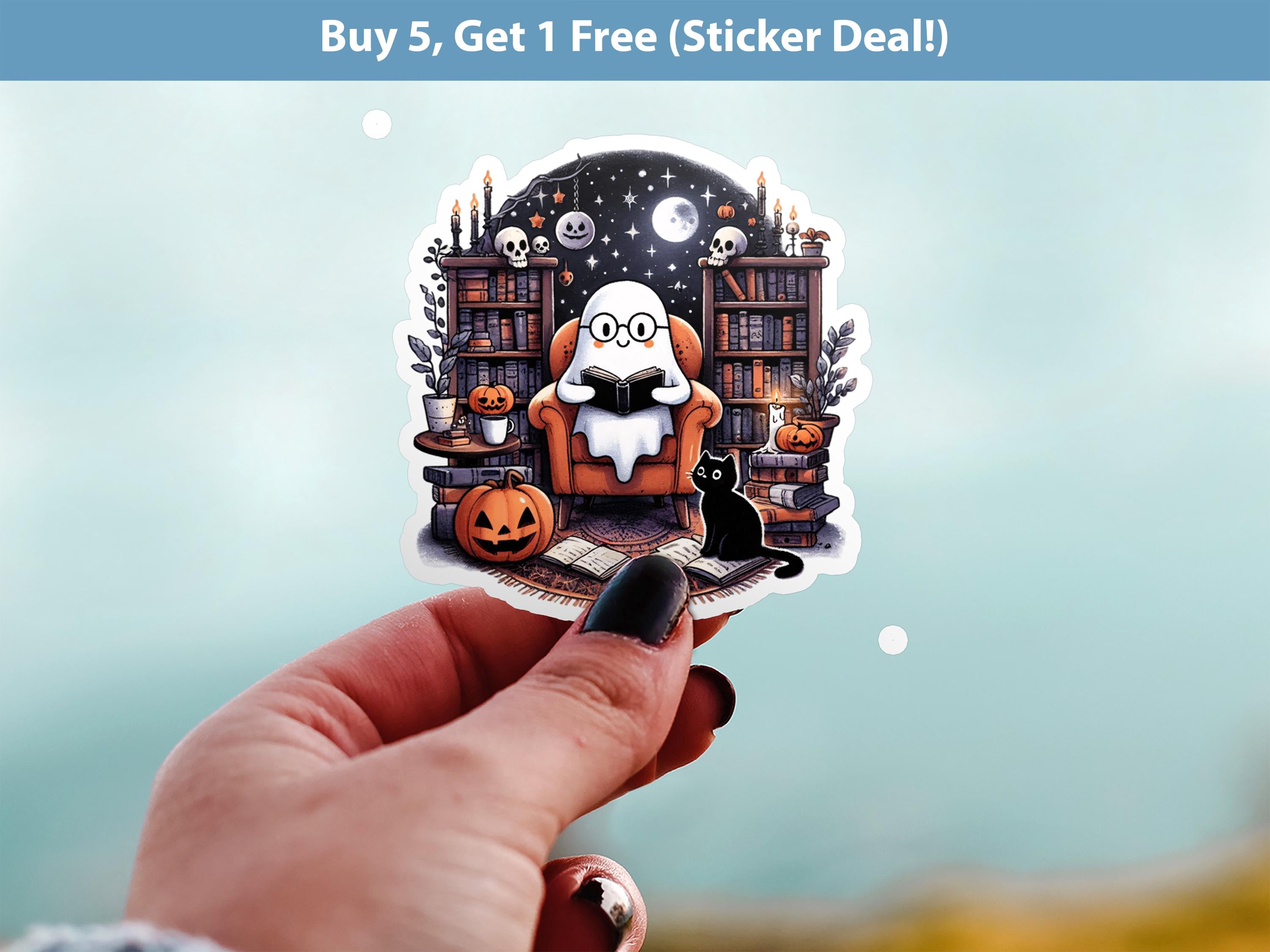 Ghost Reader Sticker, Cute Library Decal, Bookish Kindle Halloween Decoration