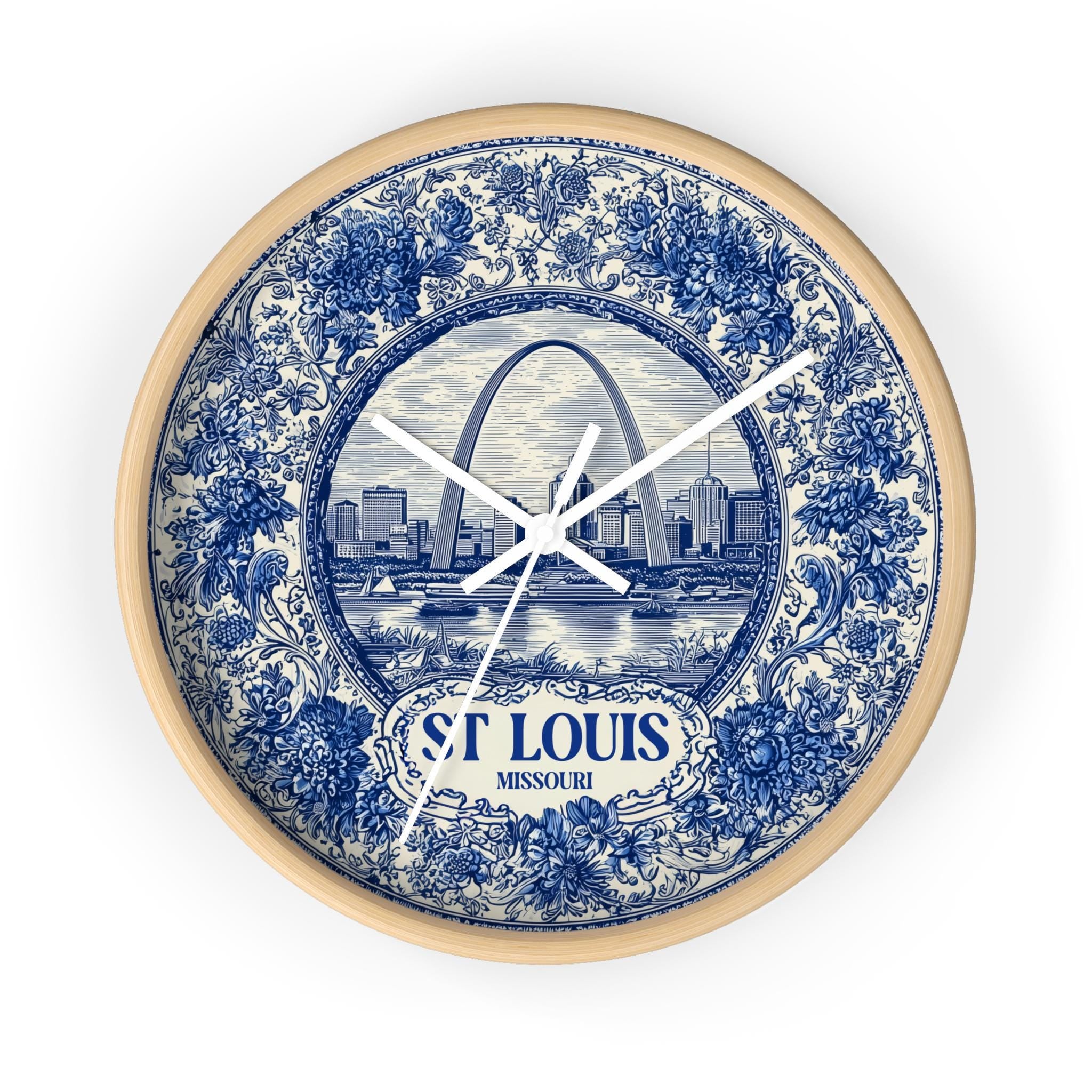 St Louis Missouri Wall Clock, Delf style Home Decor, Vintage City Travel Keepsake Art