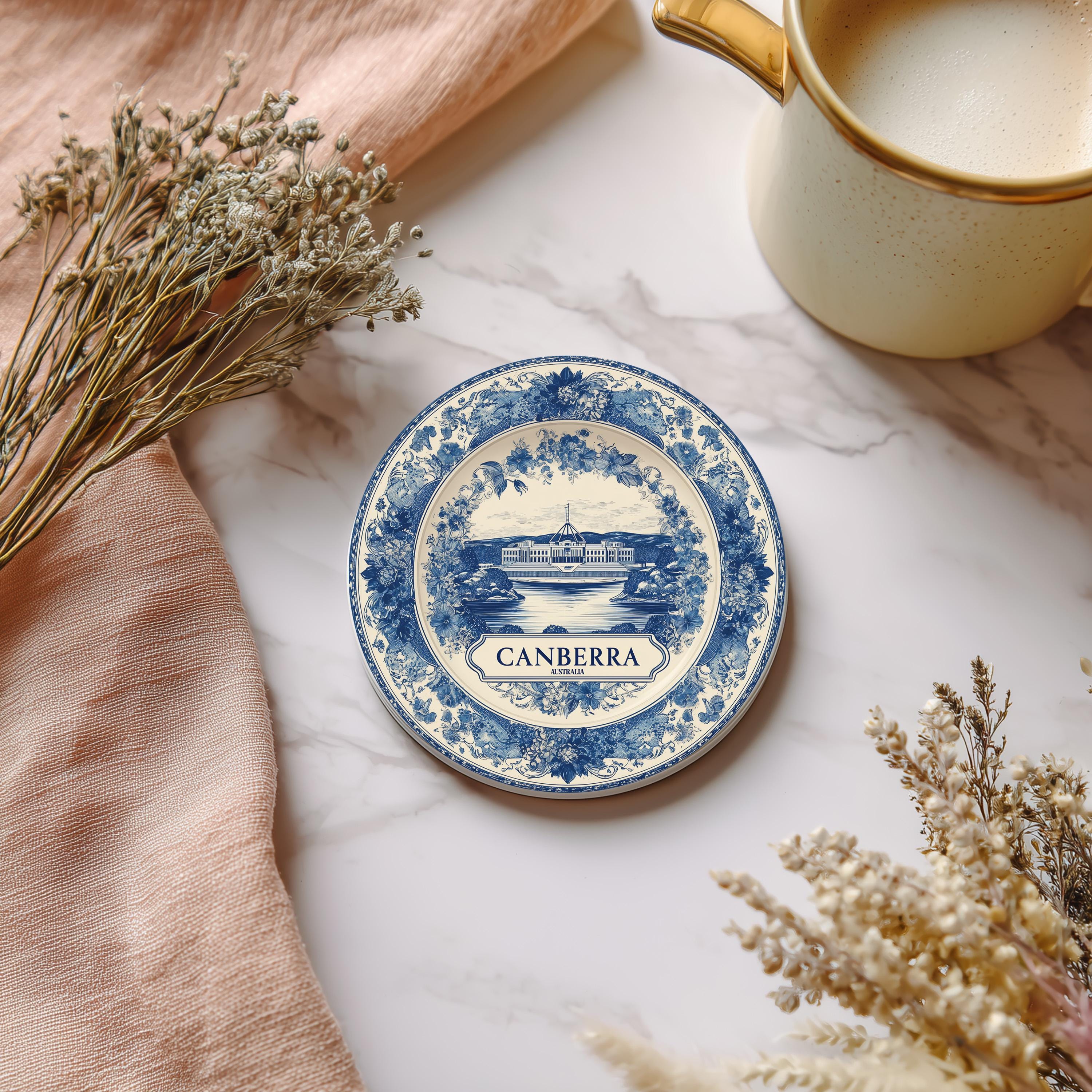 Canberra Australia Delftware Ceramic Coaster, Blue White Travel Gift, Vintage Home Decor Collectible