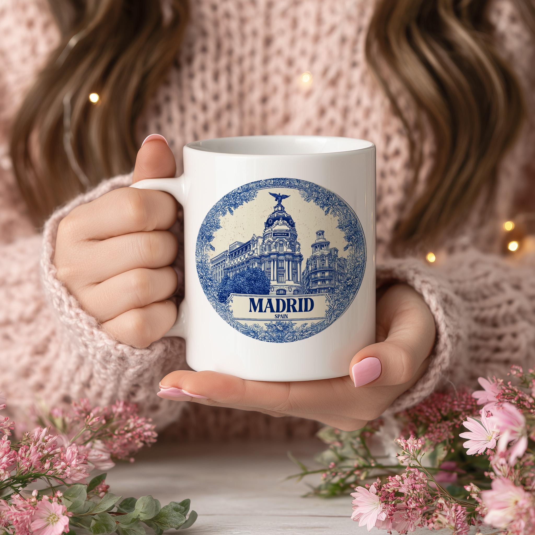 Madrid Spain Mug, Custom Delft Style cup, Personalized Vintage Travel City Gift