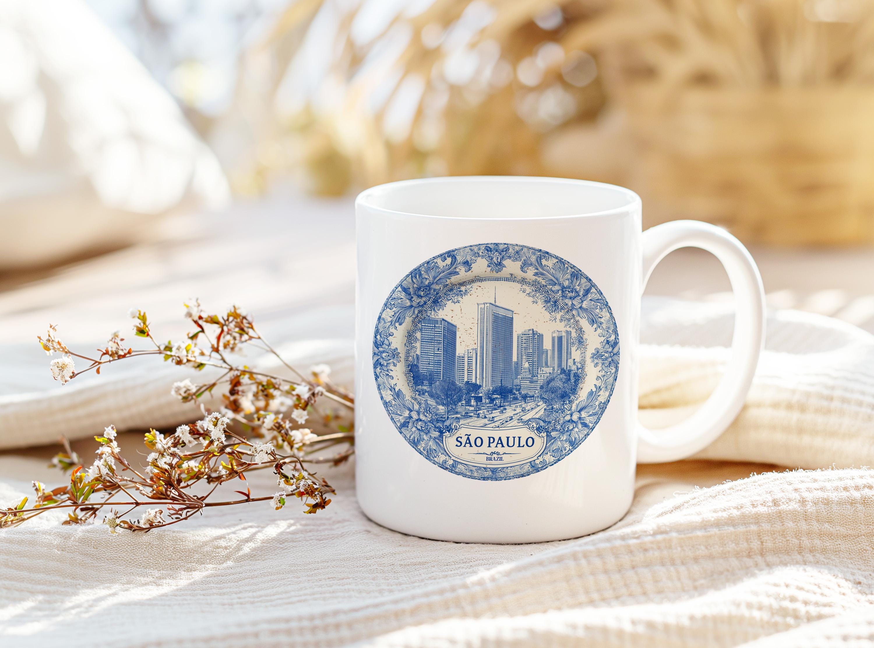 Sao Paulo Brazil Mug, Custom Delft Style cup, Personalized Vintage Travel City Gift