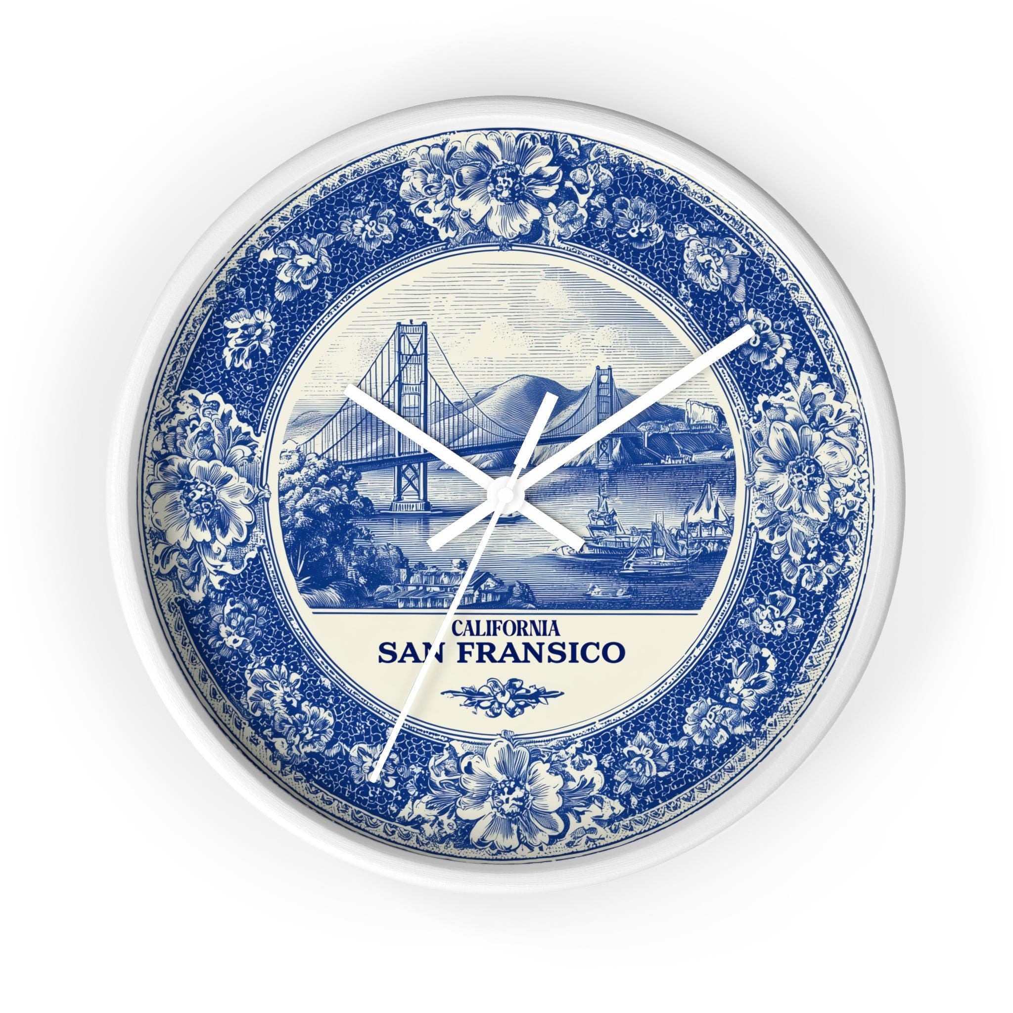 San Francisco California Wall Clock, Delf style Home Decor, Vintage City Travel Keepsake Art