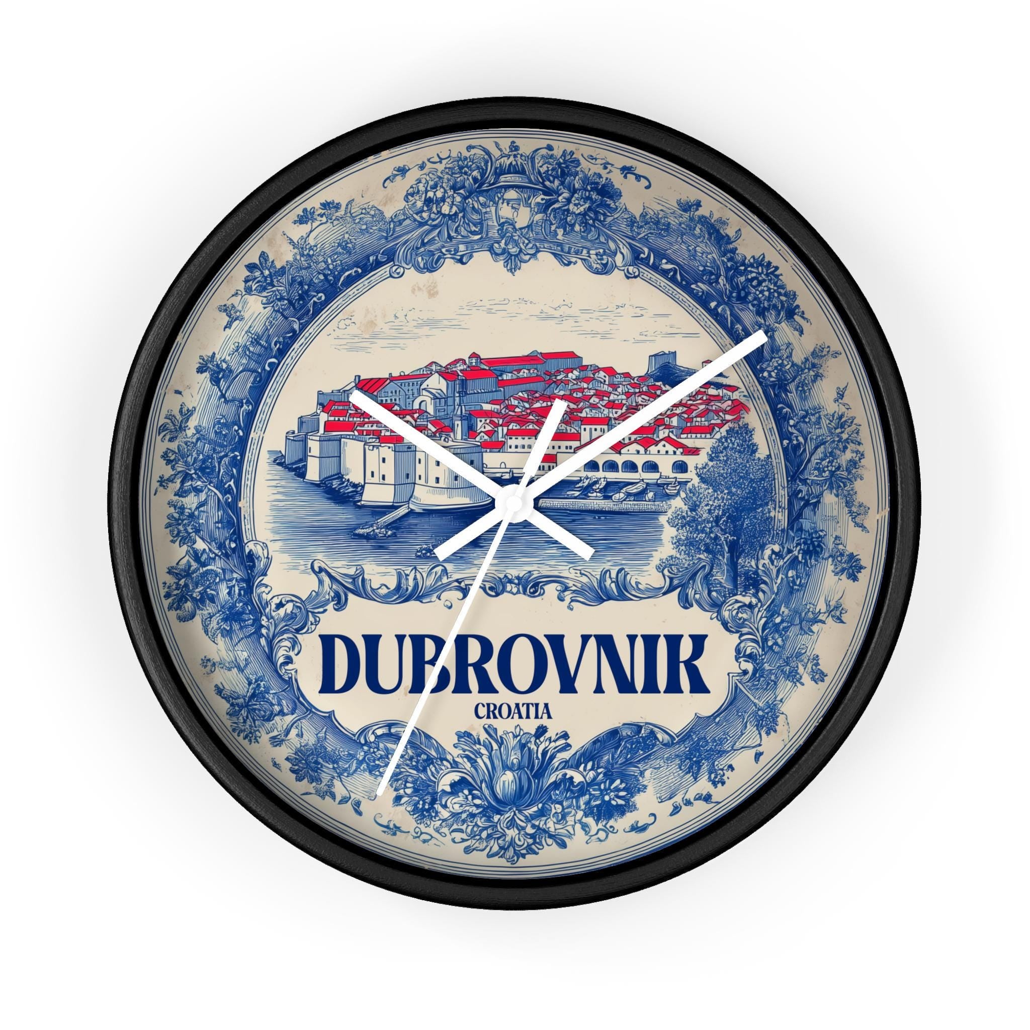 Dubrovnik Croatia Wall Clock, Delf style Home Decor, Vintage City Travel Keepsake Art