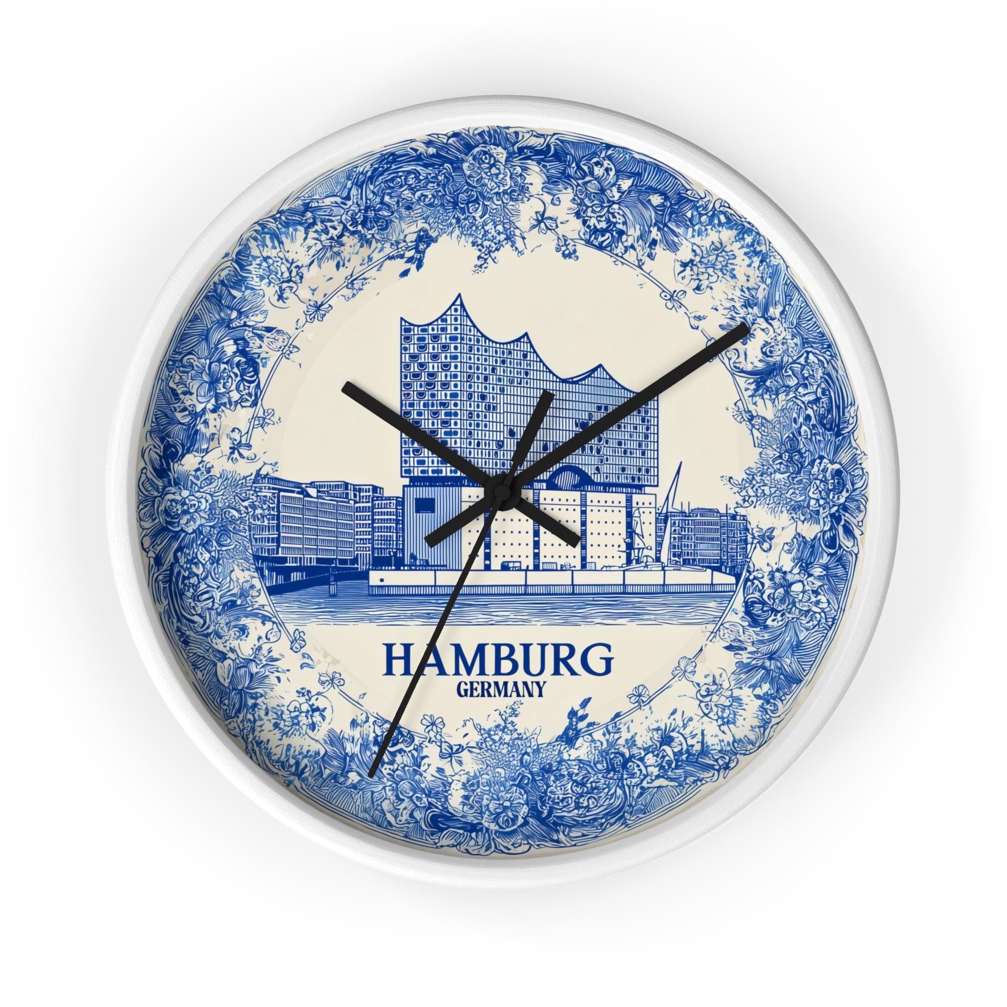 Hamburg Germany Wall Clock, Delf style Home Decor, Vintage City Travel Keepsake Art