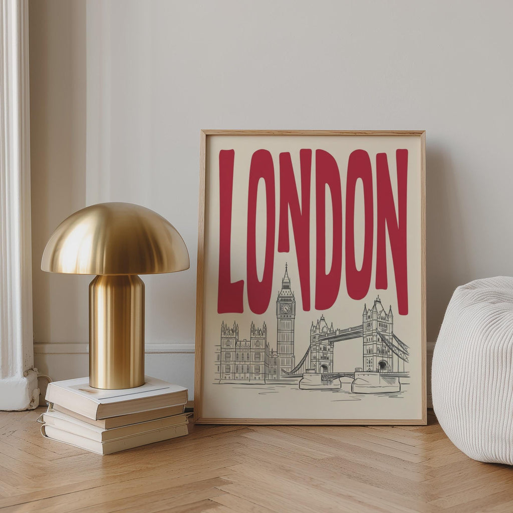 London Skyline Wall Minimalist Art, Framed Canvas Print, Big Ben Line Art Decor