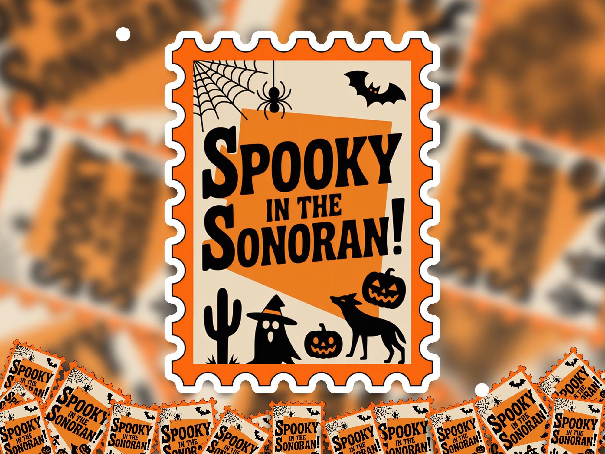 Arizona Stamp Halloween Sticker, Spooky USA Kiss-Cut Vinyl, Waterproof Decal, United States Travel