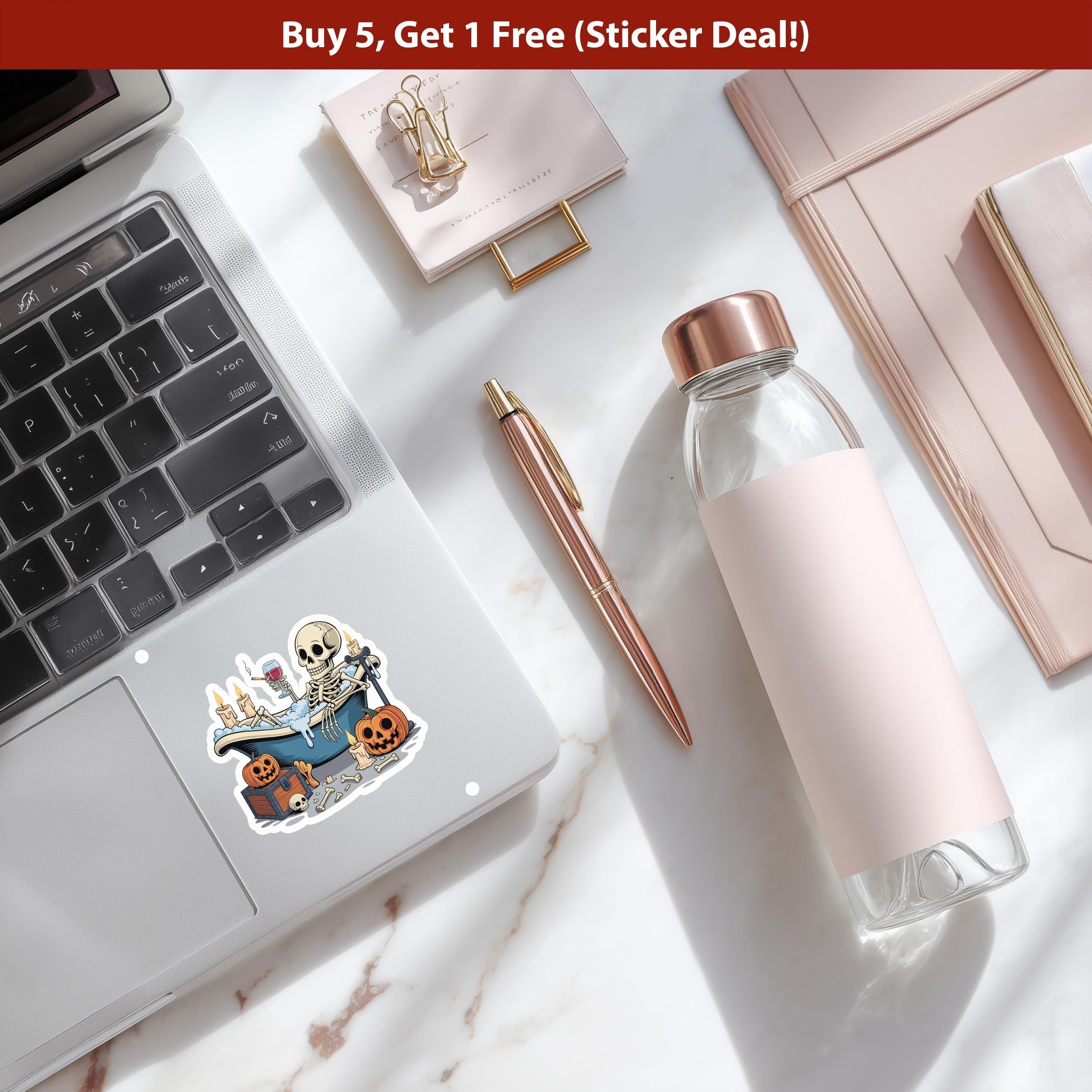 Skeleton in Bathtub Sticker, Spooky Halloween Waterproof Decal for tumbler, kindle