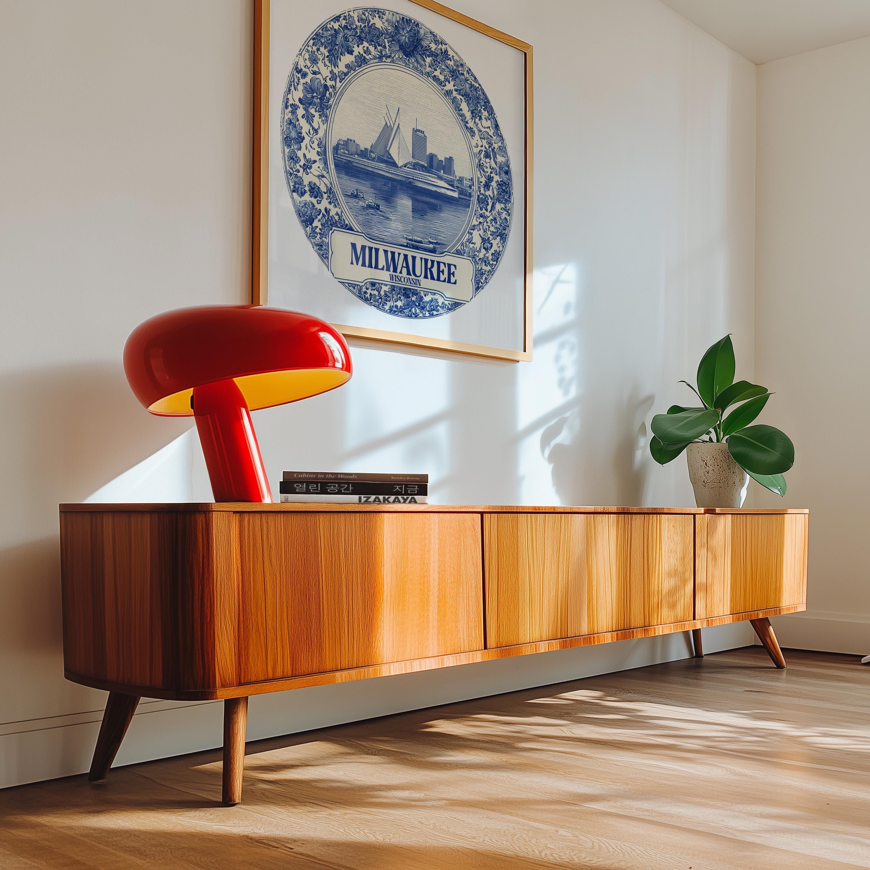 Milwaukee Wisconsin Wall Art, Vintage Delft Blue Poster, City Print, Travel Home Decor