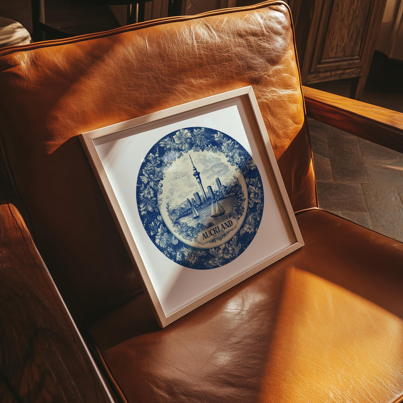 auckland New Zealand Wall Art, Vintage Delft Blue Poster, City Print, Travel Home Decor