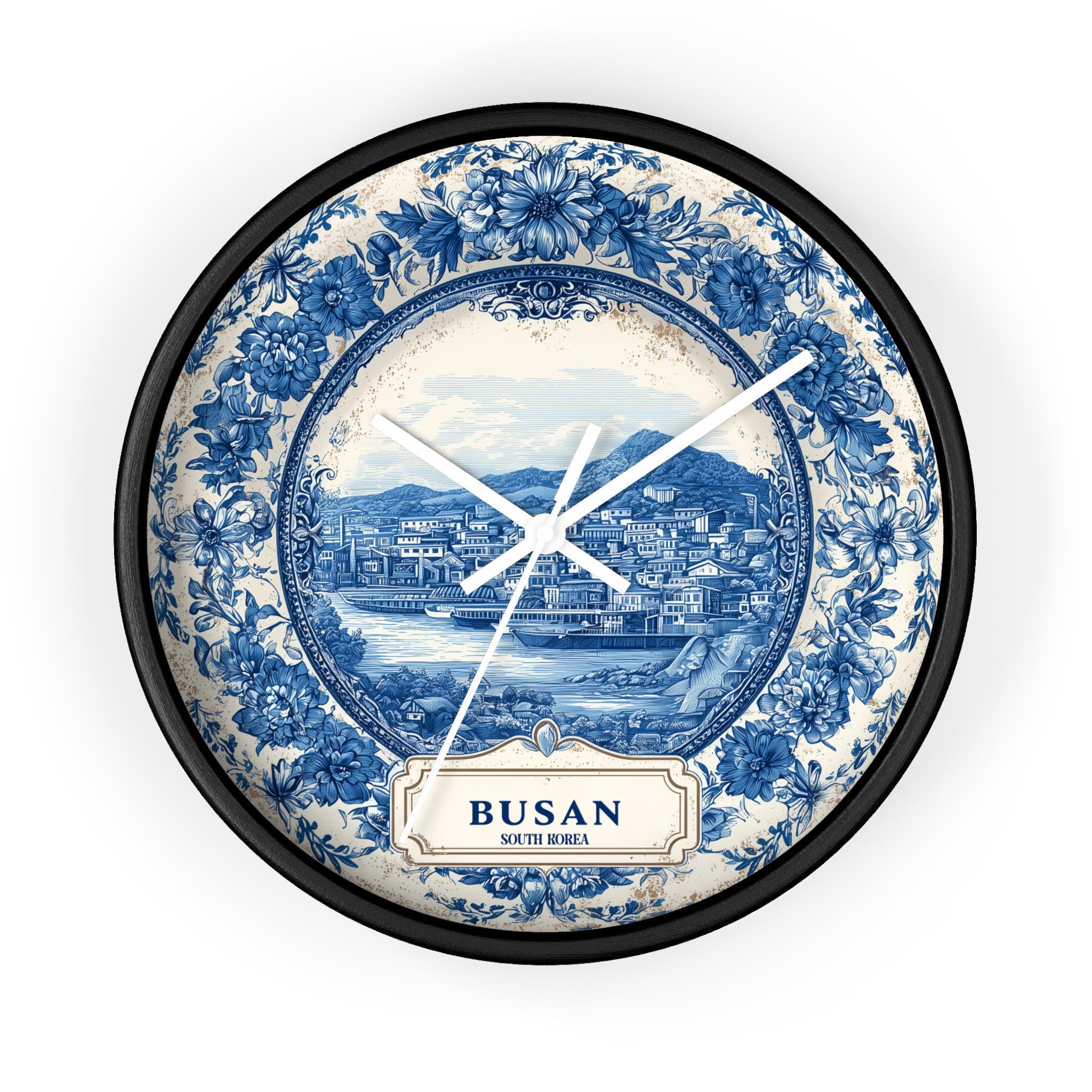 Busan South Korea Wall Clock, Delf style Home Decor, Vintage City Travel Keepsake Art