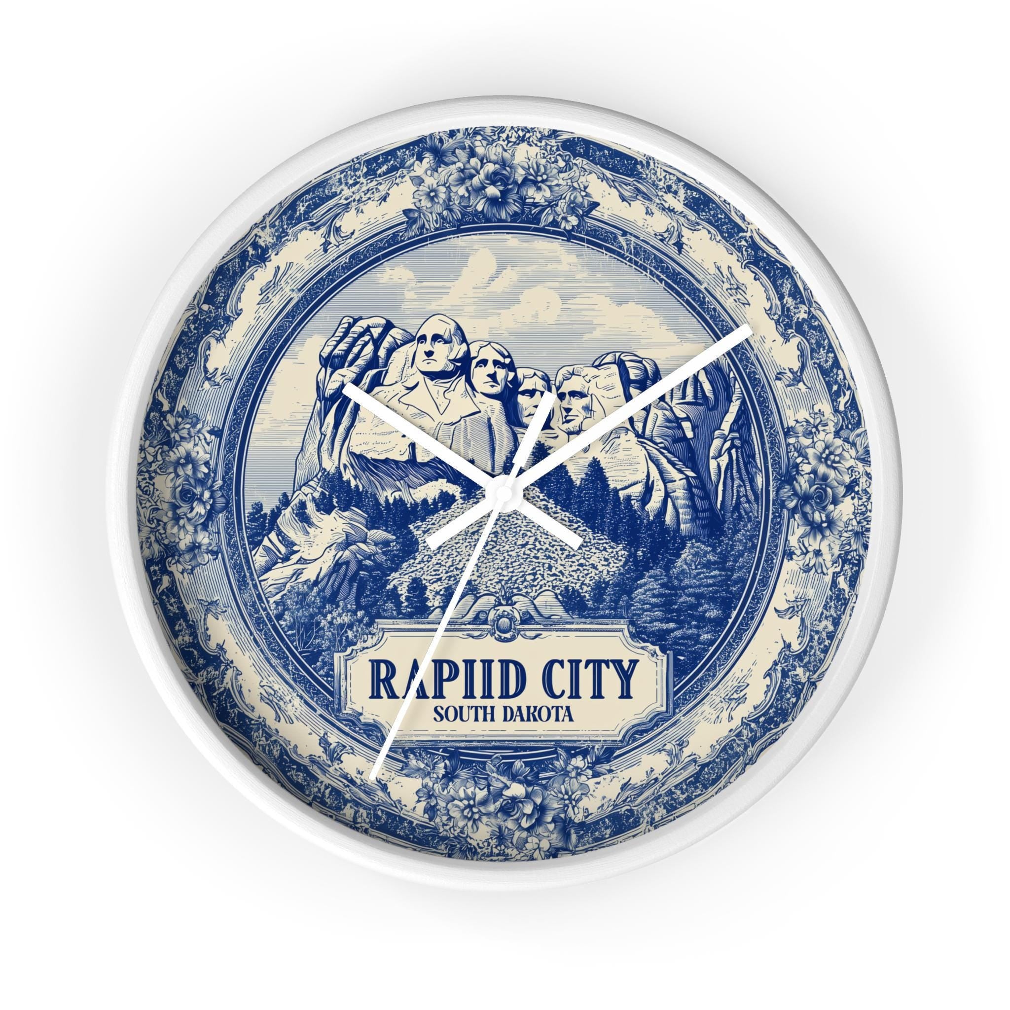 Rapid City South Dakota Wall Clock, Delf style Home Decor, Vintage City Travel Keepsake Art