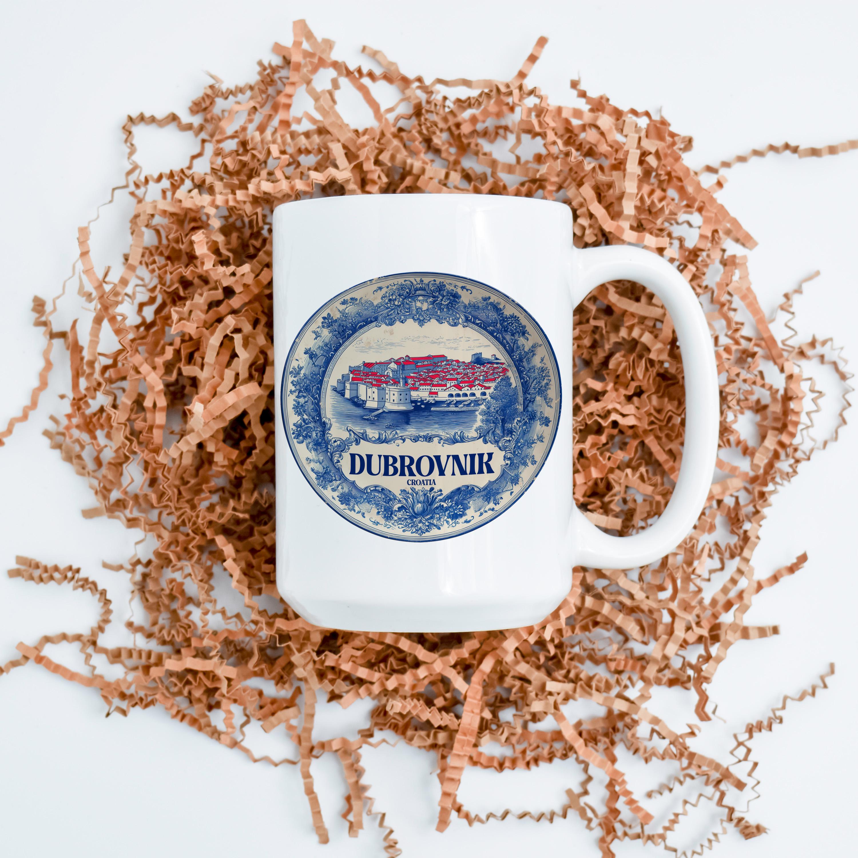 Dubrovnik Croatia Mug, Custom Delft Style cup, Personalized Vintage Travel City Gift