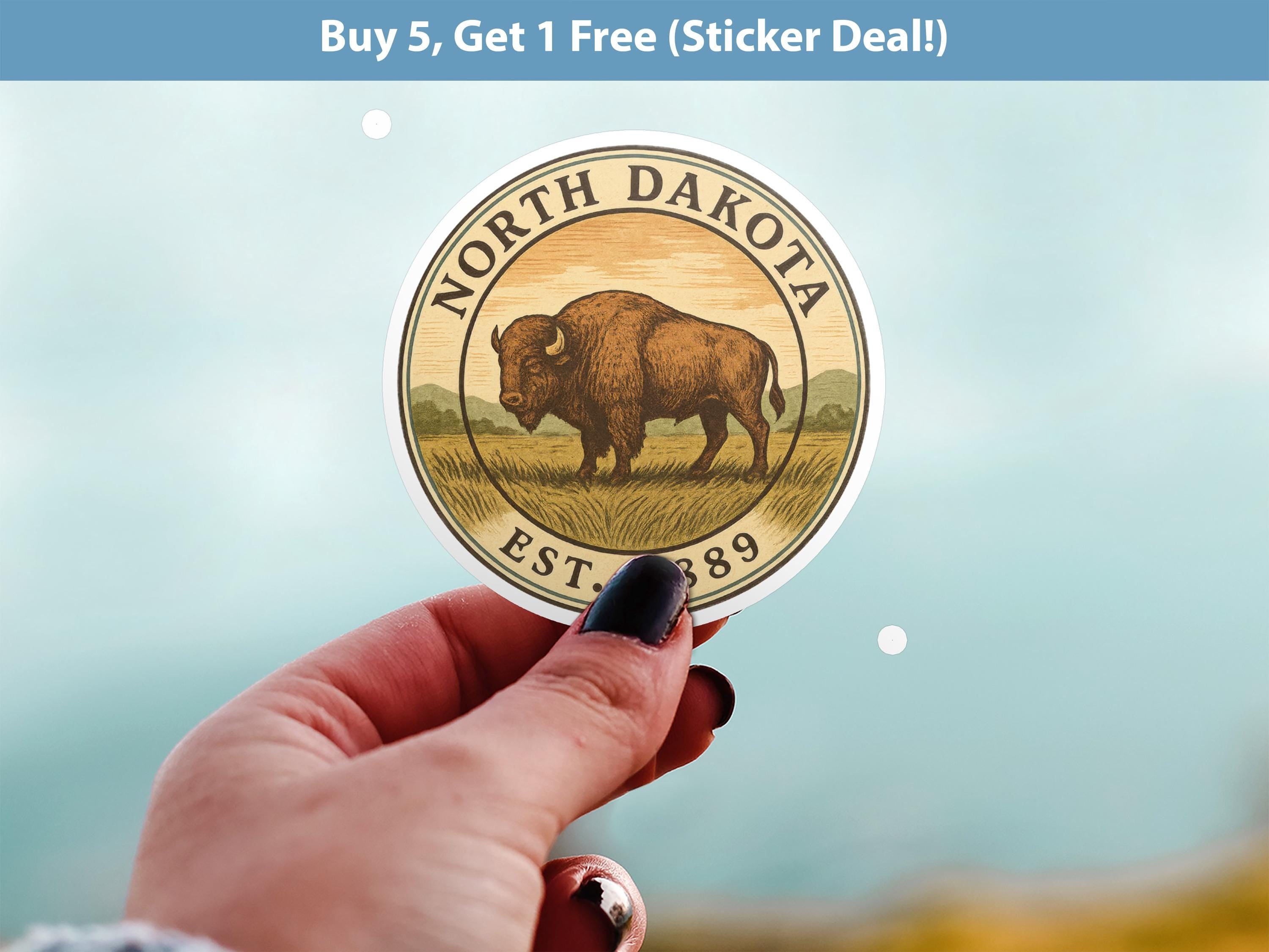 North Dakota Sticker, Vintage US States Retro Decal, Waterproof Retro Travel Collection for Laptop Tumbler