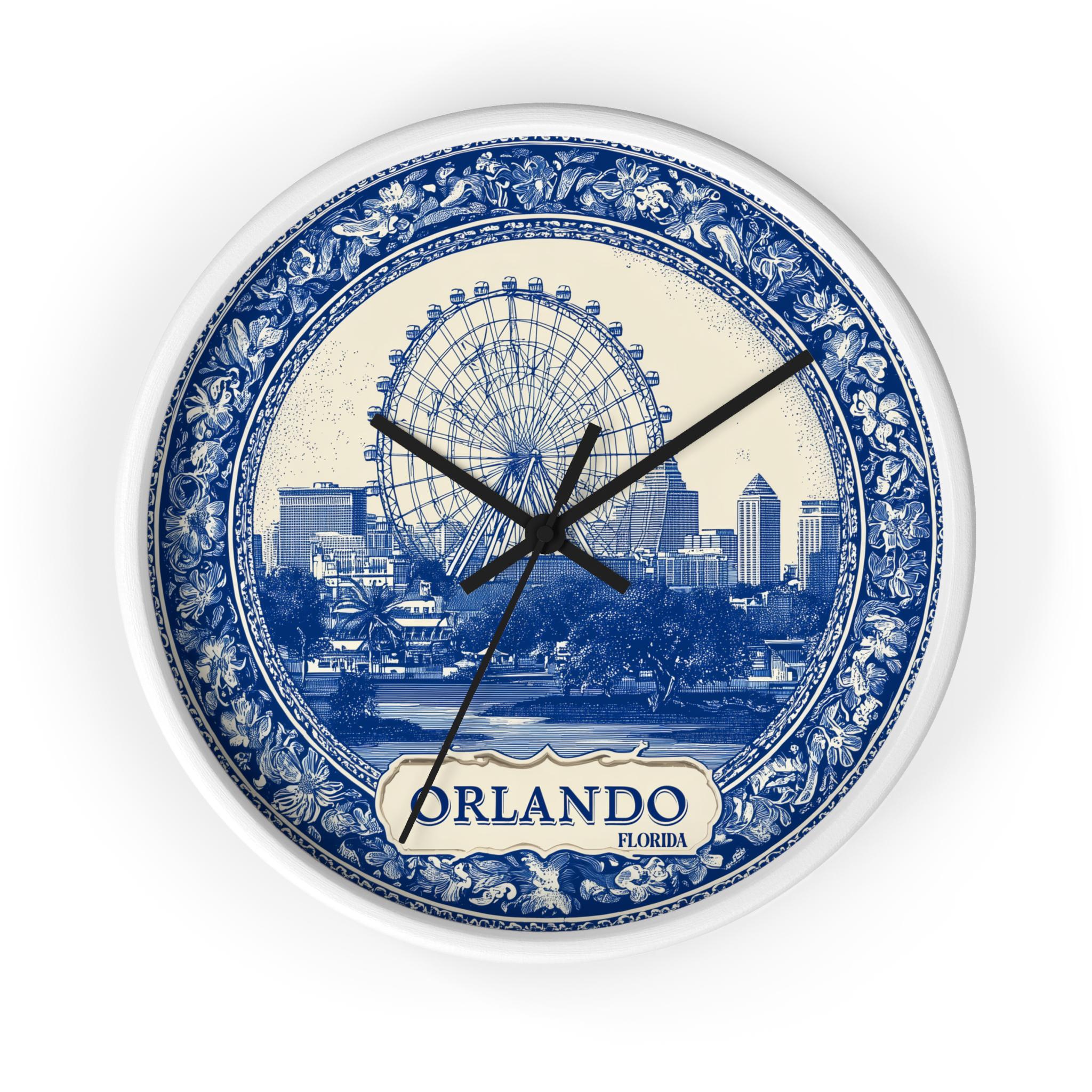 Orlando Florida Wall Clock, Delf style Home Decor, Vintage City Travel Keepsake Art